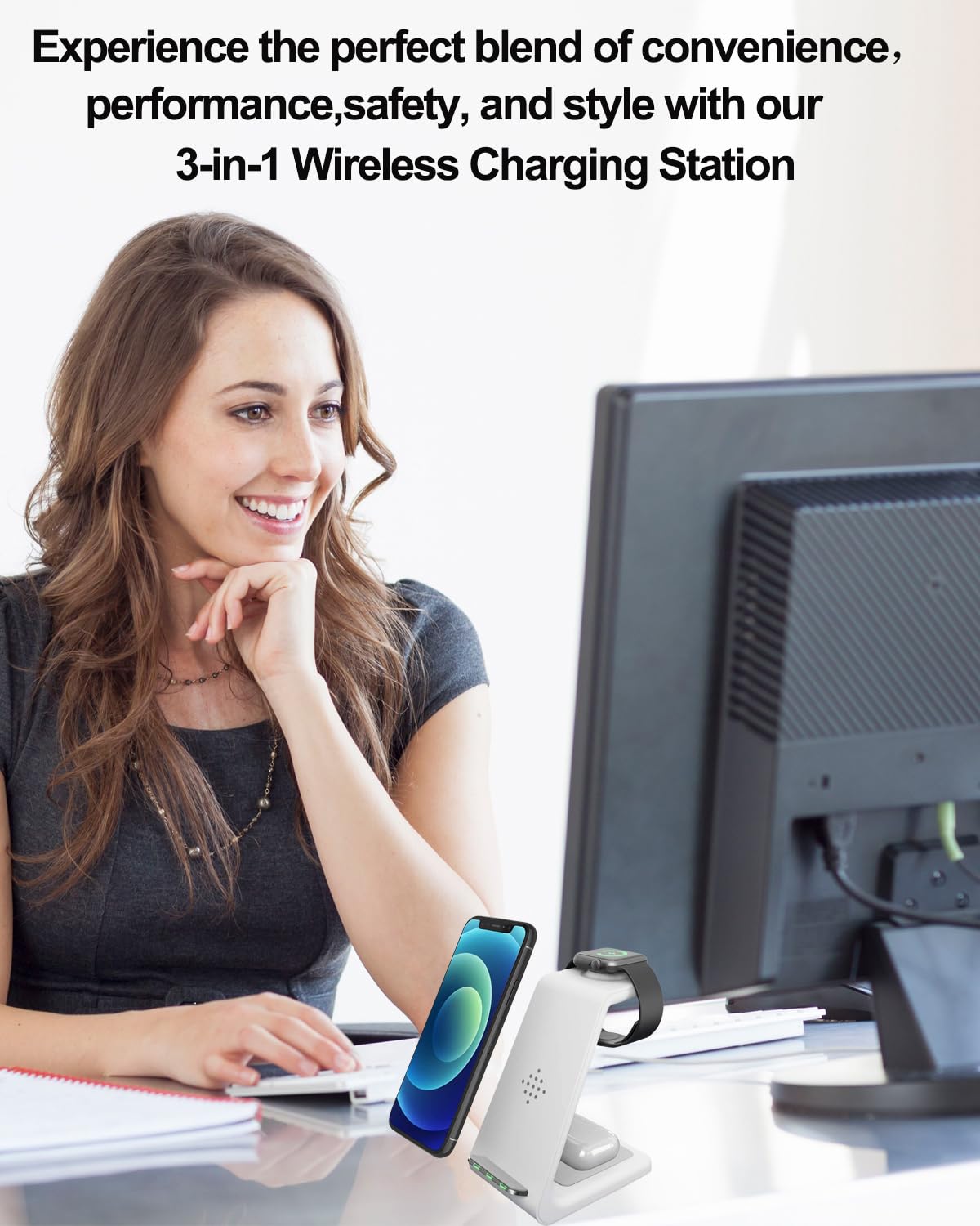 3-in-1 Fast Wireless Charging Station for iPhone 16/15/14/13/12, Apple Watch Ultra/8/7/6/SE, AirPods Pro - Perfect Charging Dock for Nightstand, Office Desk & Travel - Great Gift for Men, Women, Parents