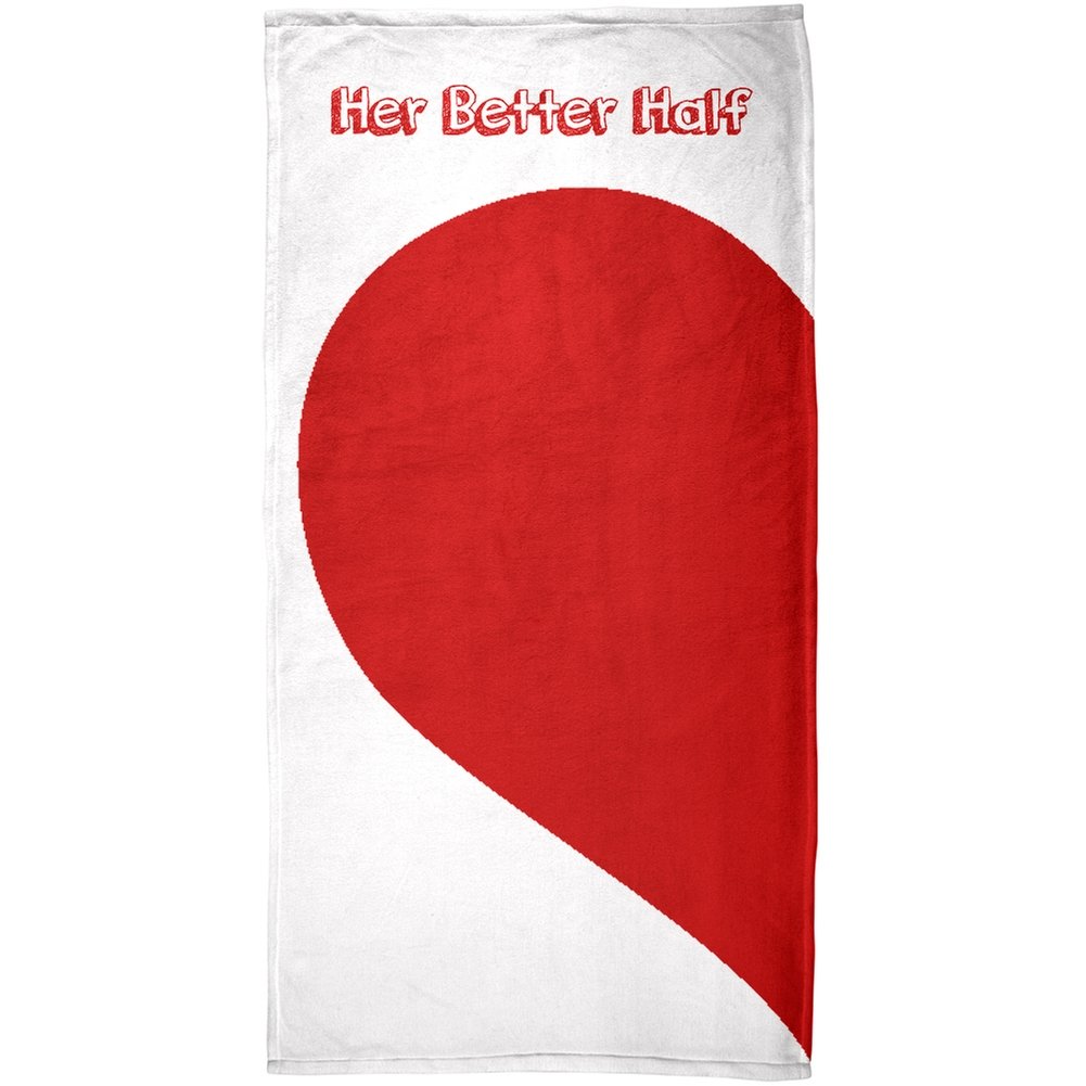 Old Glory Valentine’s Day Heart Better Half Beach Towel - 30” x 58” Large Bath, Pool & Shower Towel - Romantic Novelty Gift for Couples, Anniversary & Honeymoon - Perfect for Beach Vacations, Swimming & Spa Days