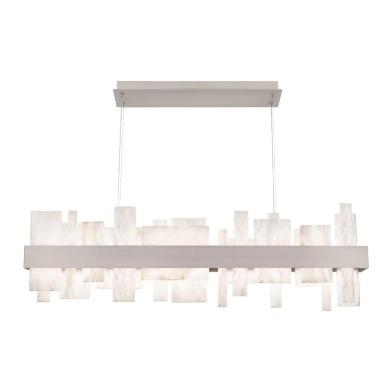 46-inch LED Linear Alabaster Chandelier - Modern Crystal Ceiling Light Fixture for Dining Room, Living Room, Bedroom & Foyer Lighting