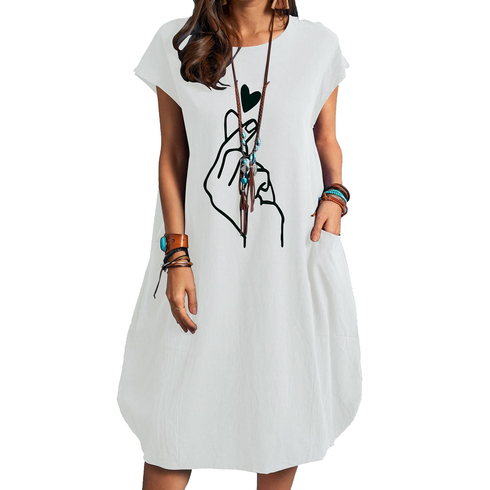 Plus Size Women's Casual Crewneck Long Sleeve Heart Love Graphic Dress for Summer & Fall | Comfortable & Stylish for Everyday Wear, Dates, and Office Outfits