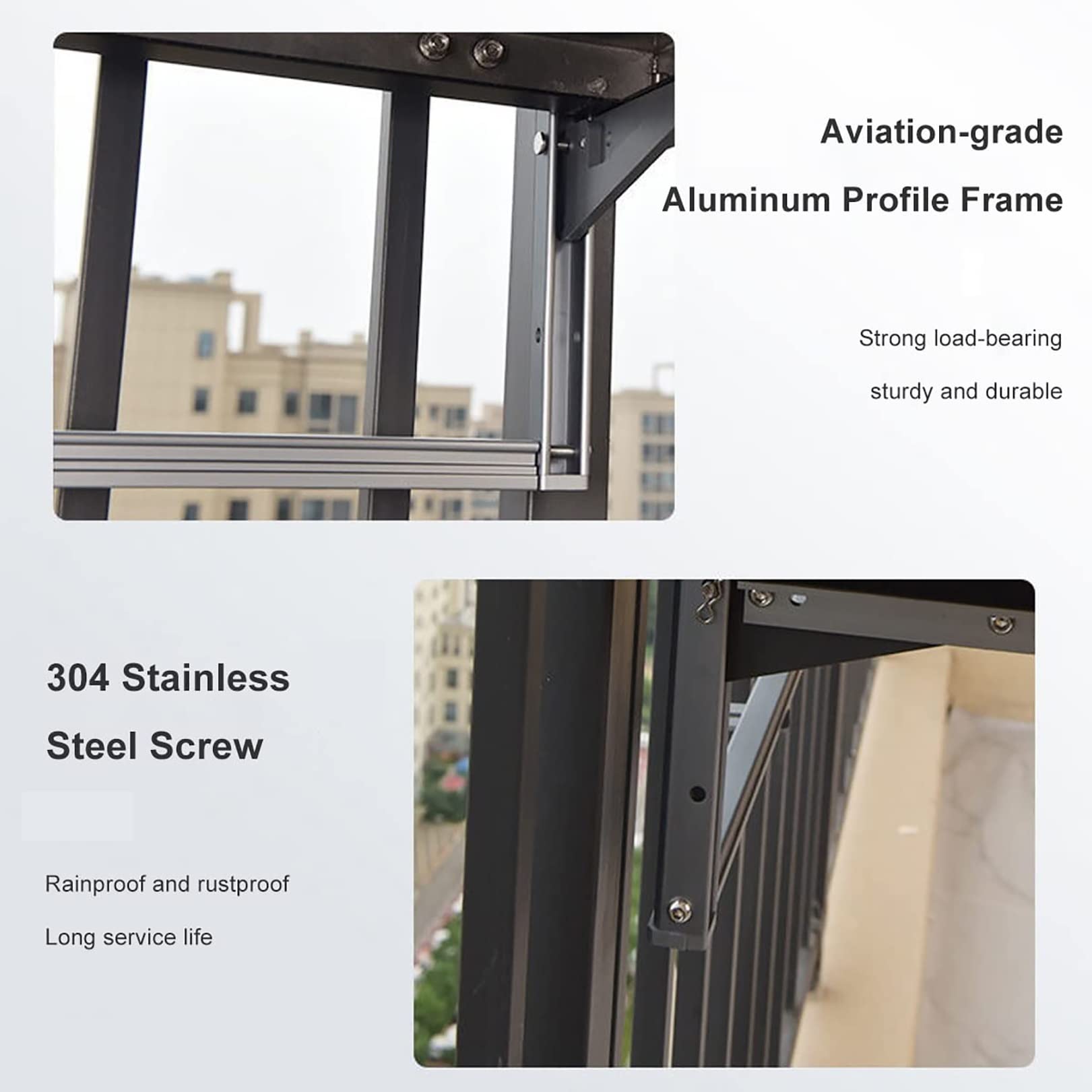 Adjustable Folding Wall-Mounted Outdoor Balcony Table - Metal Deck Dining Table with Hanging Rail for Small Spaces - Perfect for Apartments, Patios & Rooftop Relaxation