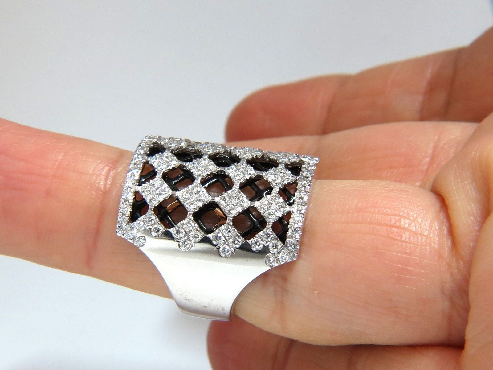 1.82CT Diamond Bead Set Sandwich Black Underlay 3D Grill Band Ring - 18KT Gold Hip Hop Jewelry for Men & Women - Perfect for Rappers, Performers, and Fashion Statements