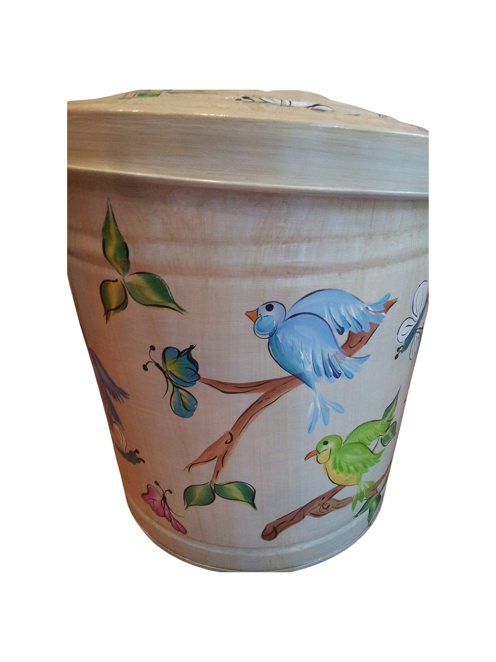 10 Gallon Hand Painted Decorative Trash Can - Elegant Waste Bin for Kitchen, Bathroom & Office - Eco-Friendly Garbage Can with Artistic Designs for Home Decor