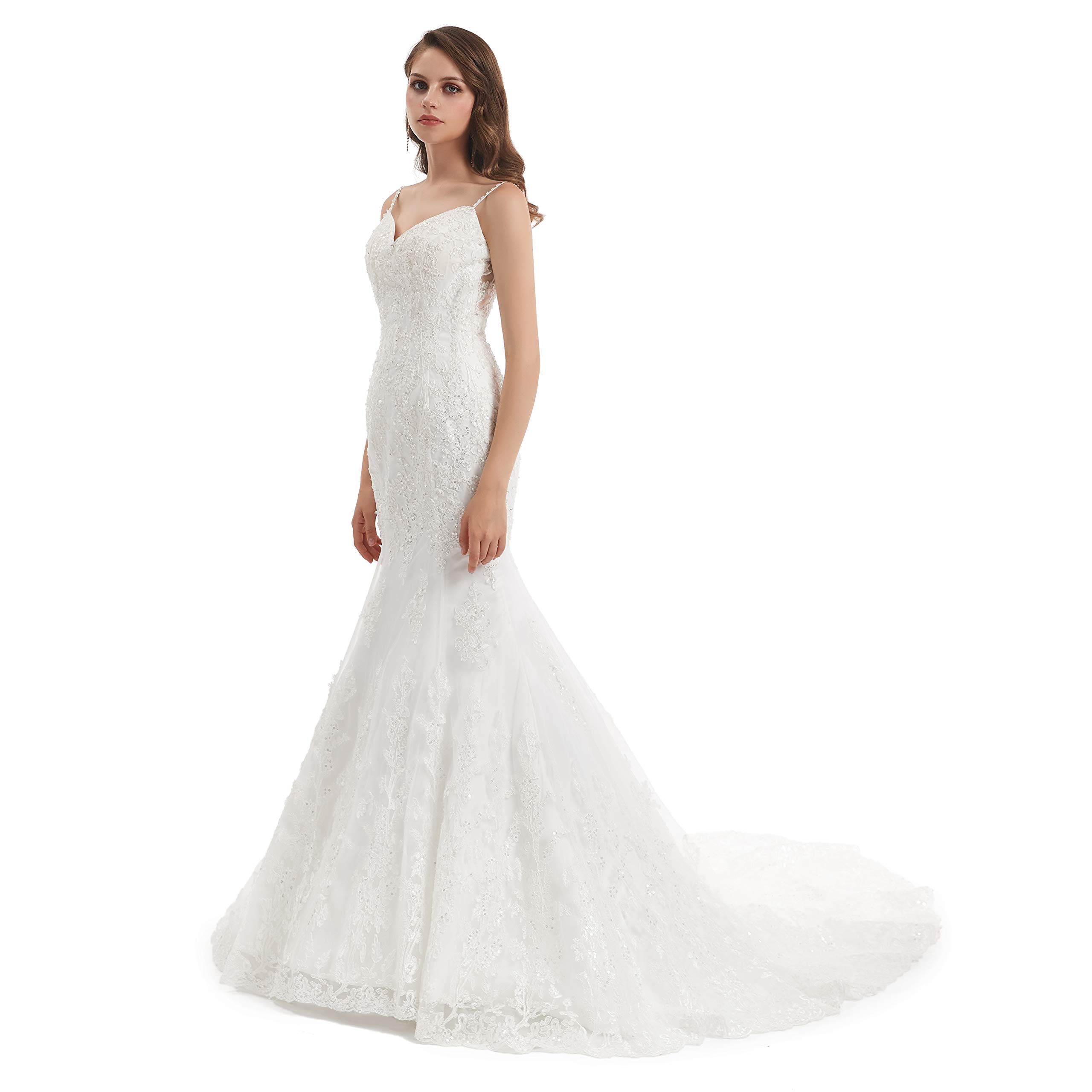 Elegant Datangep Women's Lace Applique Mermaid Wedding Dress - Perfect for Beach, Church & Formal Wedding Ceremonies