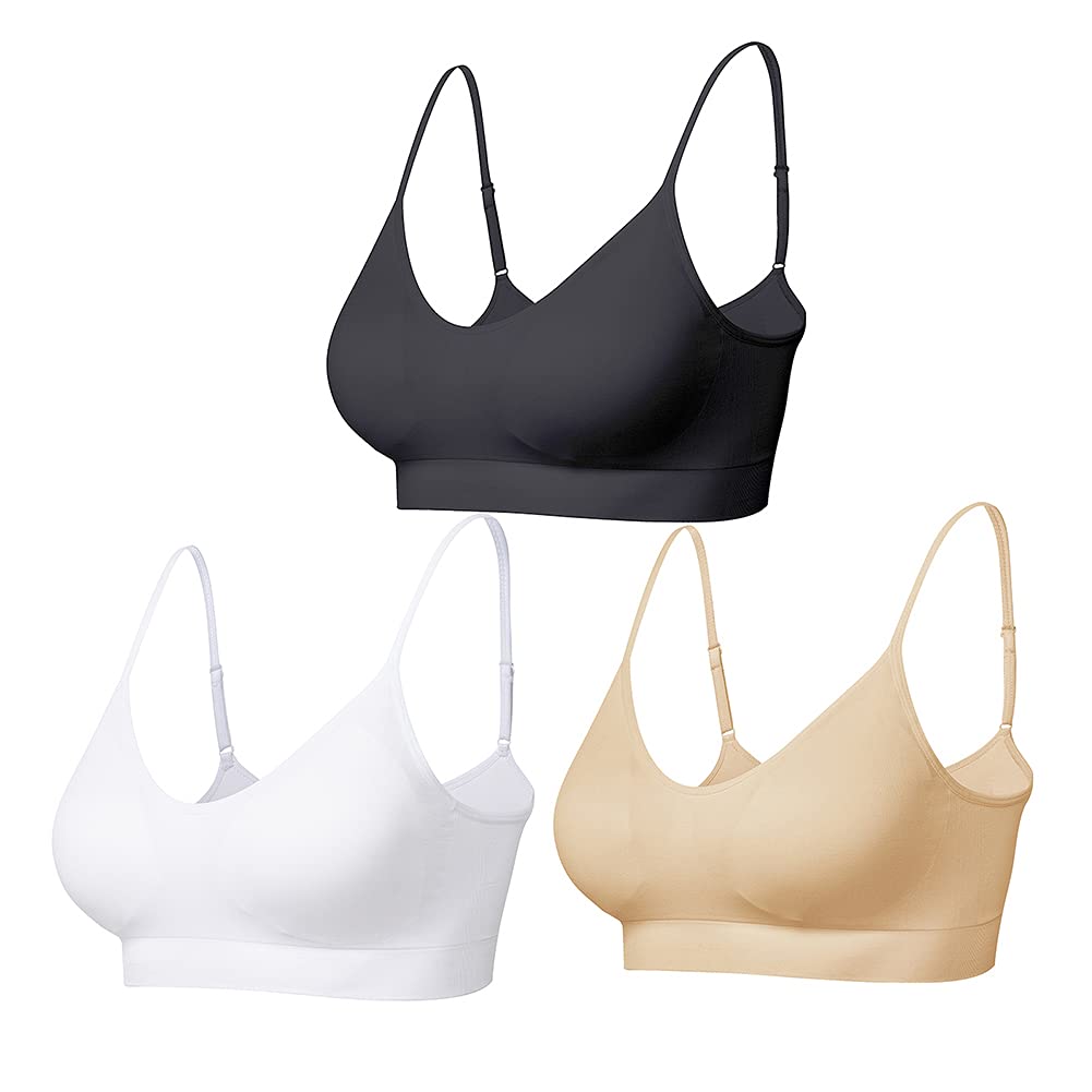 Comfyin Padded Bralette for Women - Seamless Yoga Sports Bra 3 Pack with Adjustable Straps for Sleeping, Workout & Lounge Wear | Ultra Soft Comfort for Everyday Use