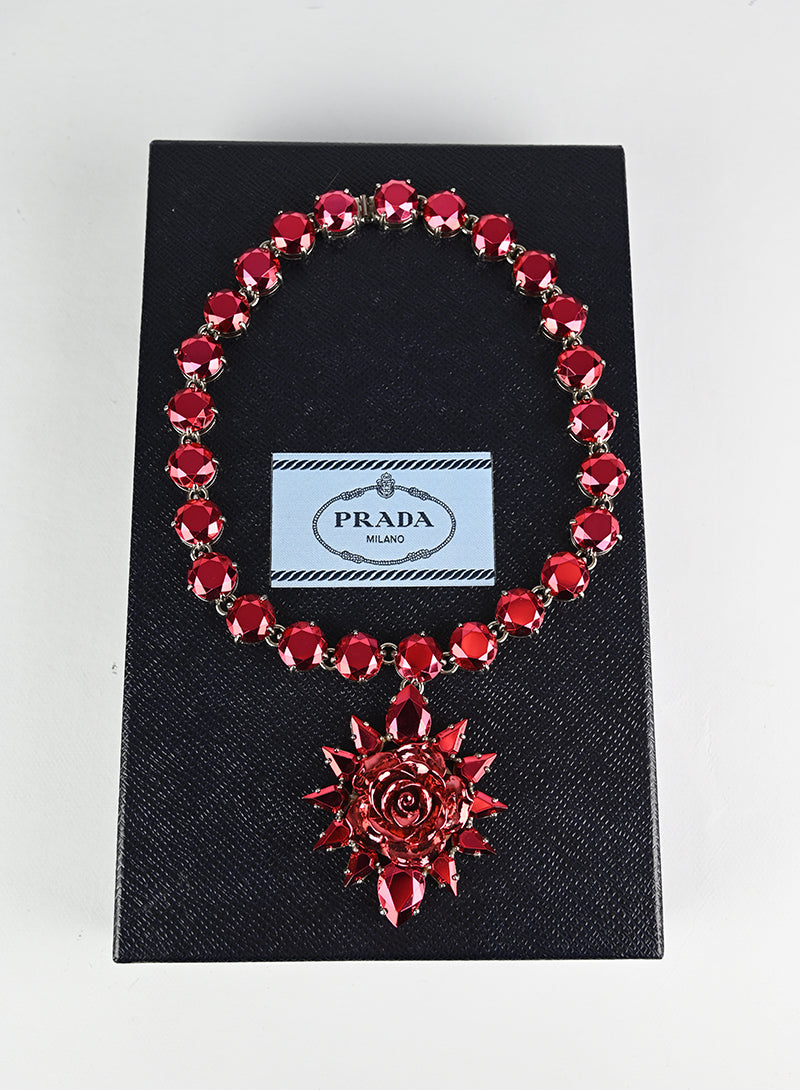 Prada Maxi Crystal Flower Necklace - Luxury Rhinestone Collar for Women | Perfect for Evening Parties, Weddings & Special Occasions