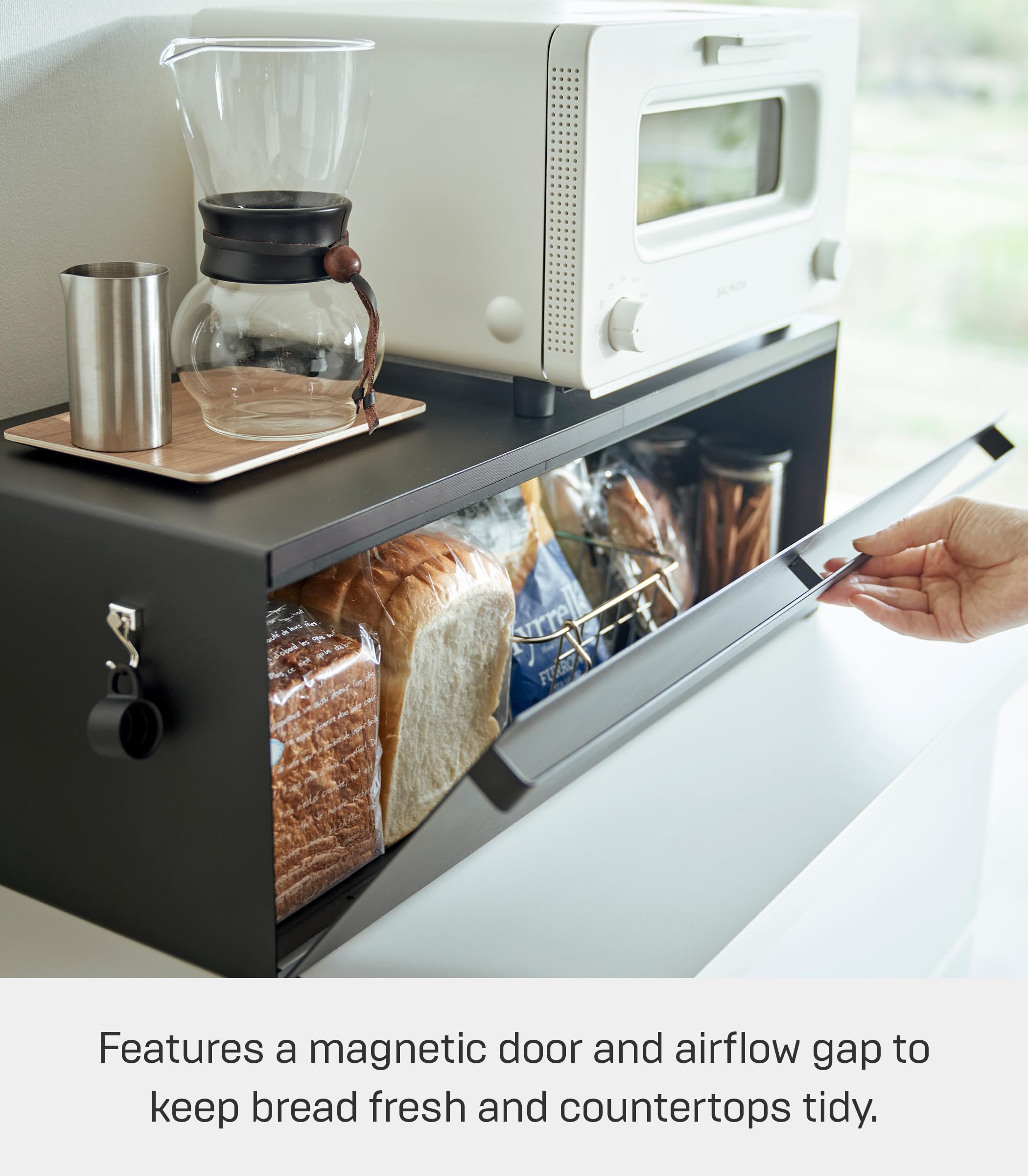 Yamazaki Home Tower Wide Bread Box - Stainless Steel Bread Storage Container for Kitchen Counter | Perfect for Keeping Bread Fresh and Organized in Pantry or Dining Room
