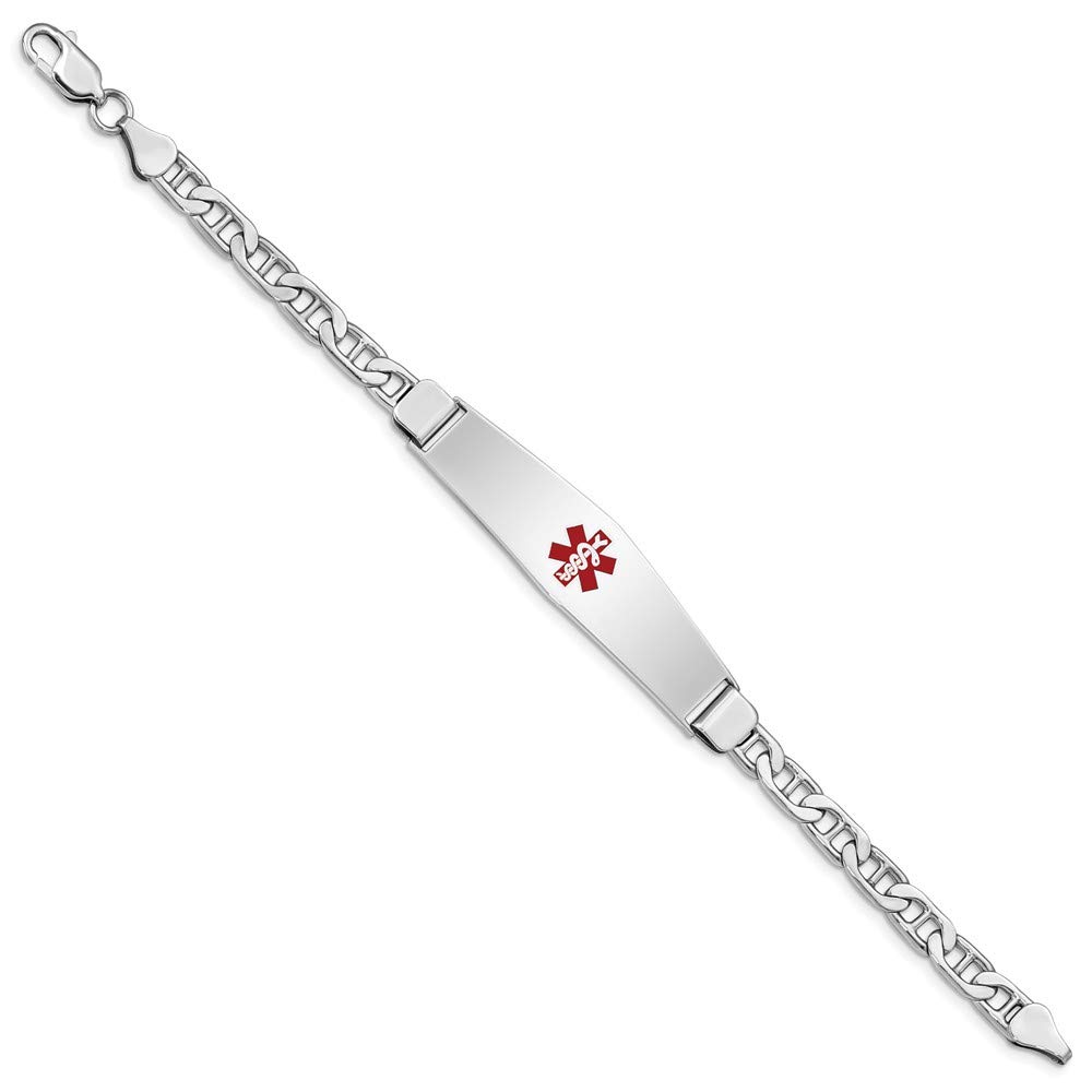 925 Sterling Silver Engravable Medical ID Bracelet for RN Nurses - Caduceus Symbol & Anchor Design with Secure Lobster Clasp (8