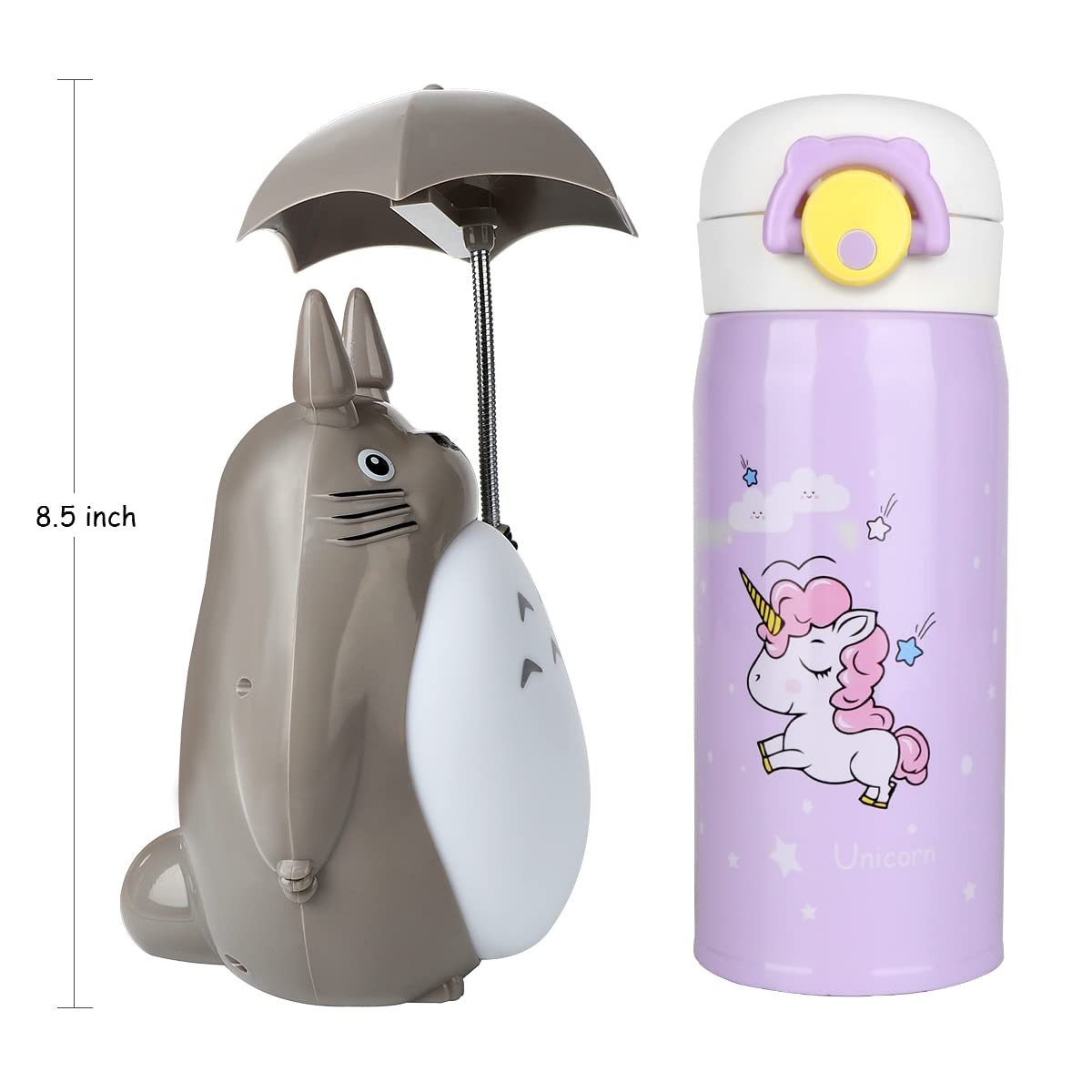 Awaiymi Totoro LED Night Light & Umbrella - Cute My Neighbor Totoro Character Lamp with USB Charging (White Belly) + Bonus Totoro Tumbler - Perfect for Kids' Room, Nursery Decor, and Anime Gift