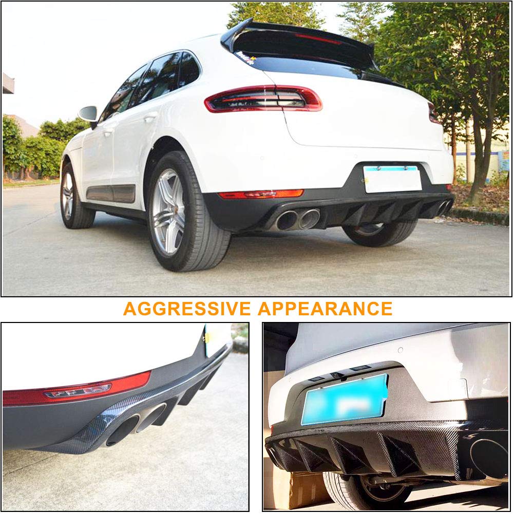 Carbon Fiber Rear Bumper Diffuser for Porsche Macan 2014-2020 | Lower Lip Spoiler Body Kit | Enhances Aerodynamics & Sporty Look | Perfect for Street Racing & Car Shows