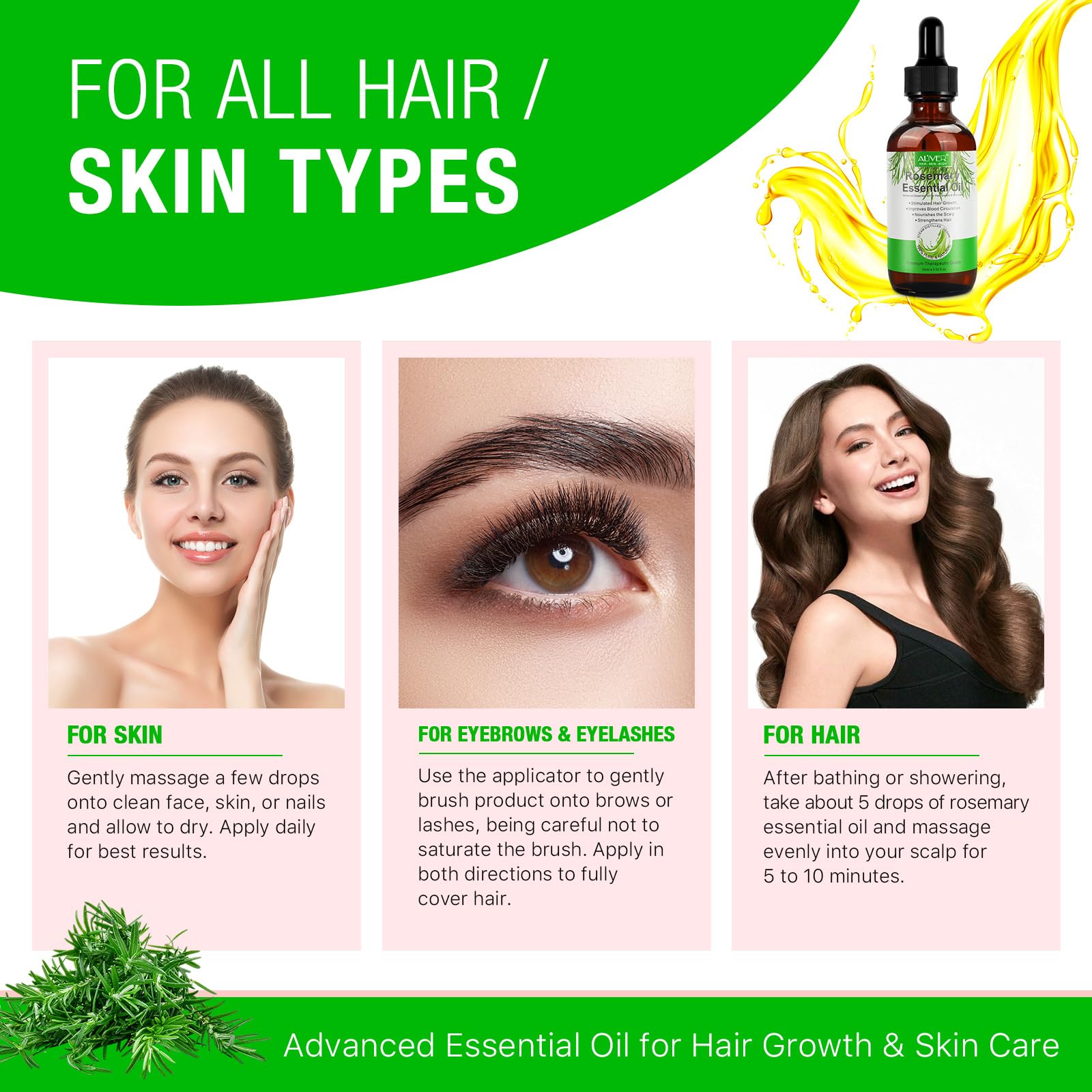 Rosemary Oil for Hair Growth & Scalp Care - 120ml Hair Treatment with Massage Comb, Reduces Hair Loss & Stimulates Growth, Nourishes Scalp - Perfect for Daily Hair Care & Thinning Hair Solutions