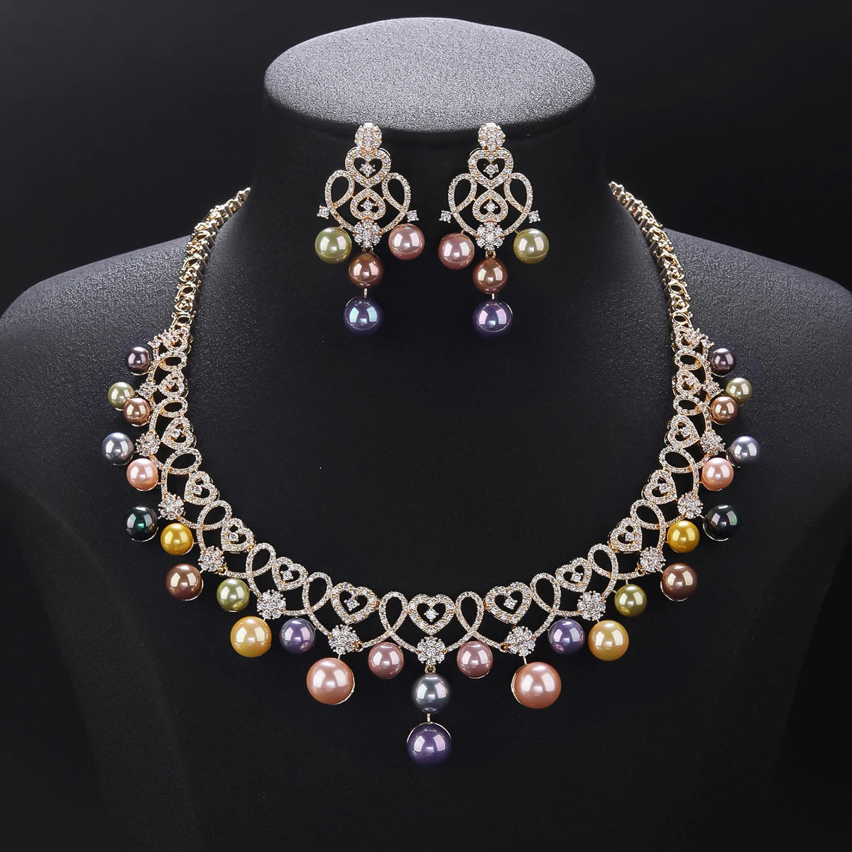 Elegant Heart-Shaped White Cubic Zirconia Pearl Necklace Set for Women | Wedding, Party & Anniversary Jewelry Gift | CN11568 | Perfect for Bridal Accessories, Date Nights & Special Occasions