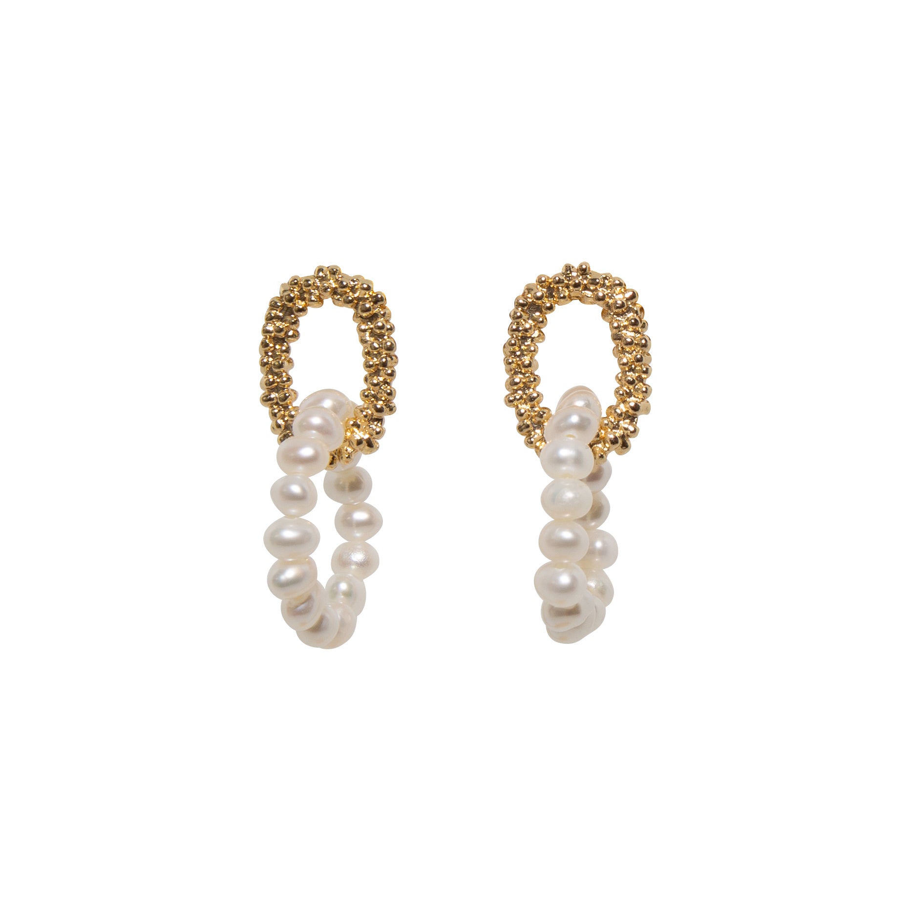Elegant Ellipse Pearl Earrings for Women - 14K Gold Plated Freshwater Pearl Stud Earrings - Perfect for Weddings, Parties & Daily Wear