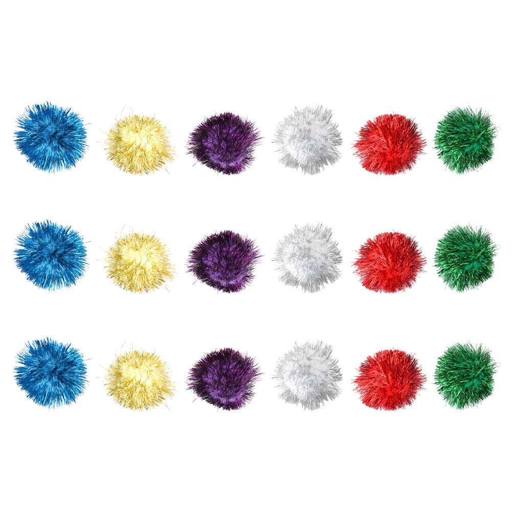18pcs Glitter Pom Pom Balls - Colorful Cat Teaser Toys with Tinsel for Interactive Play, Kitten Exercise & Entertainment - Perfect for Indoor/Outdoor Cat Games, Training & Bonding Time