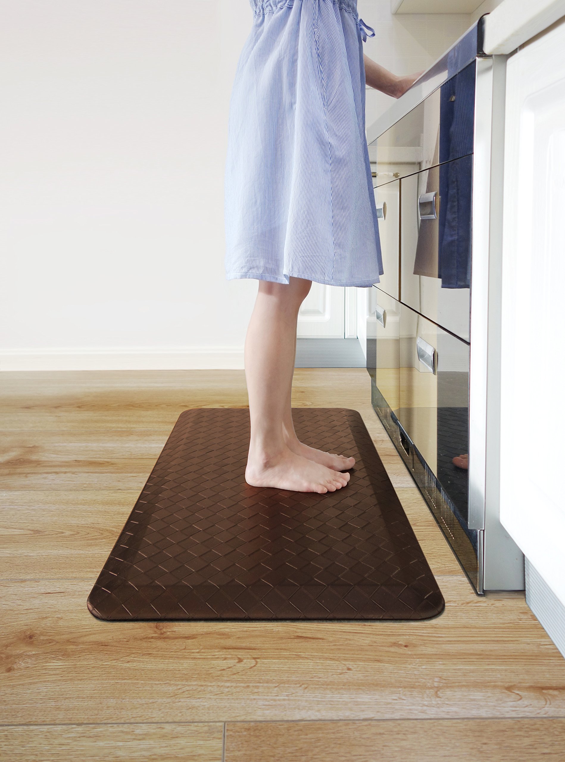 Elegant Comfort Anti-Fatigue Standing Kitchen Mat - Oversized 39x20 Inches with Non-Slip Backing - Perfect for Cooking, Baking, and Dishwashing in Brown