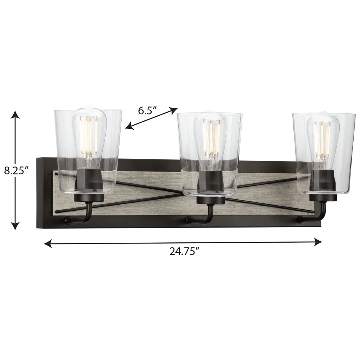 Progress Lighting Briarwood Collection 3-Light Clear Glass Coastal Bath Vanity Light in Graphite & Black - Perfect for Bathroom Vanity, Powder Room, and Coastal Style Home Decor