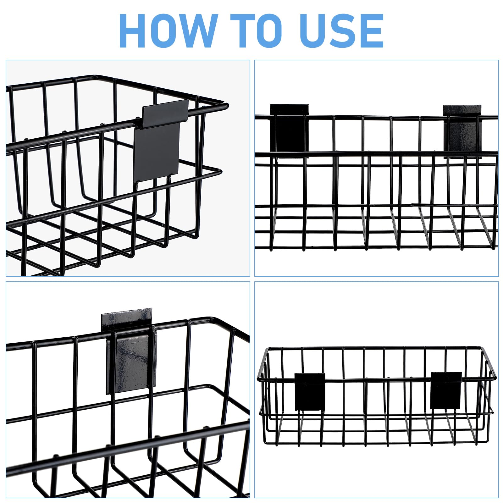 Hicarer 8-Piece Slatwall Basket Set - 4 Sizes Metal Ventilated Hanging Baskets for Home & Retail Organization - Perfect for Pantry Storage, Wall Display, and Retail Merchandising