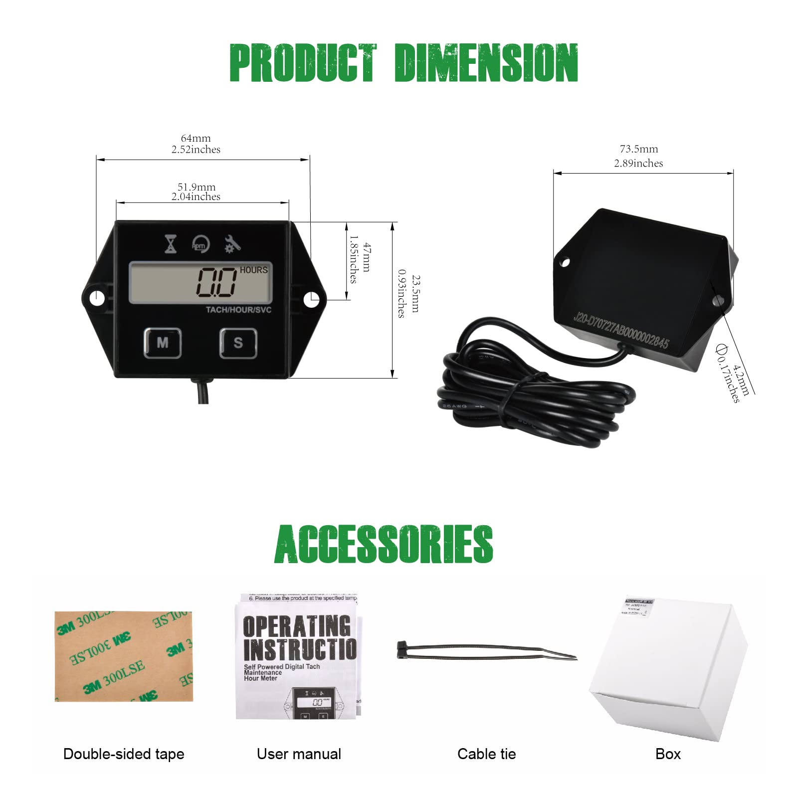 YOOREAL Digital Inductive Tachometer Hour Meter - Accurate RPM Gauge for Lawn Mowers, Scooters, Dirt Bikes, Tractors, Generators, Air Compressors, Marine Engines, Motorcycles, Snowblowers & Pressure Washers - Perfect for Engine Performance Monitoring and Maintenance Tracking