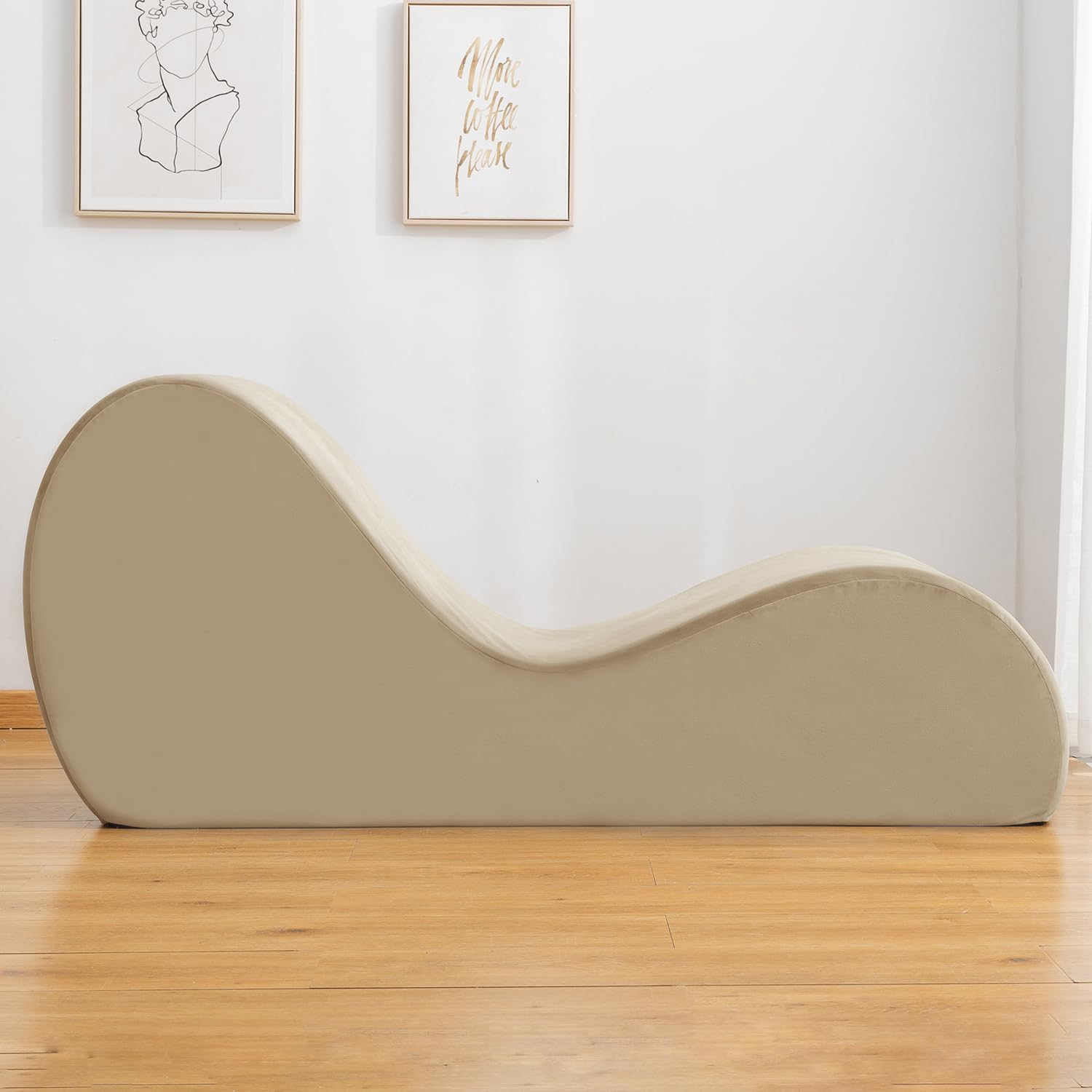 Premium Velvet Yoga Chaise Lounge Chair for Stretching & Relaxation - Non-Slip Bottom with Side Pockets & Removable Cover - Perfect for Couples, Adults & Home Yoga Practice in Bedroom, Living Room or Studio (Beige)