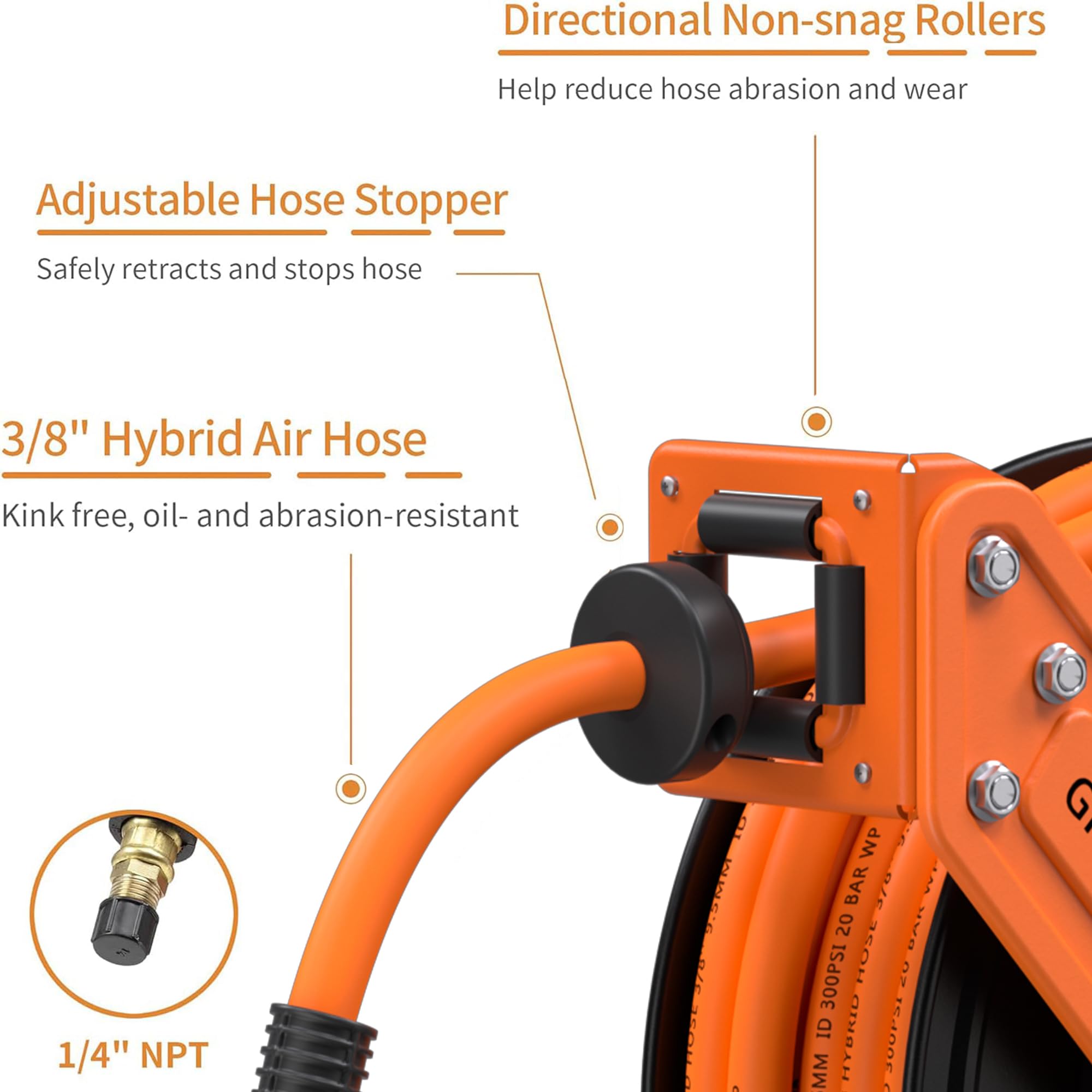 Giraffe Tools TA15BPLUS Retractable Air Hose Reel with Swivel Bracket - 3/8