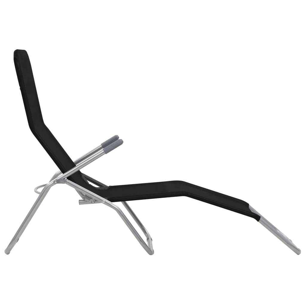 vidaXL Folding Sun Loungers 2 Pack - Textilene Black Weather-Resistant Beach Chairs with Adjustable Backrest & High Weight Capacity - Perfect for Poolside, Backyard, Patio & Outdoor Relaxation