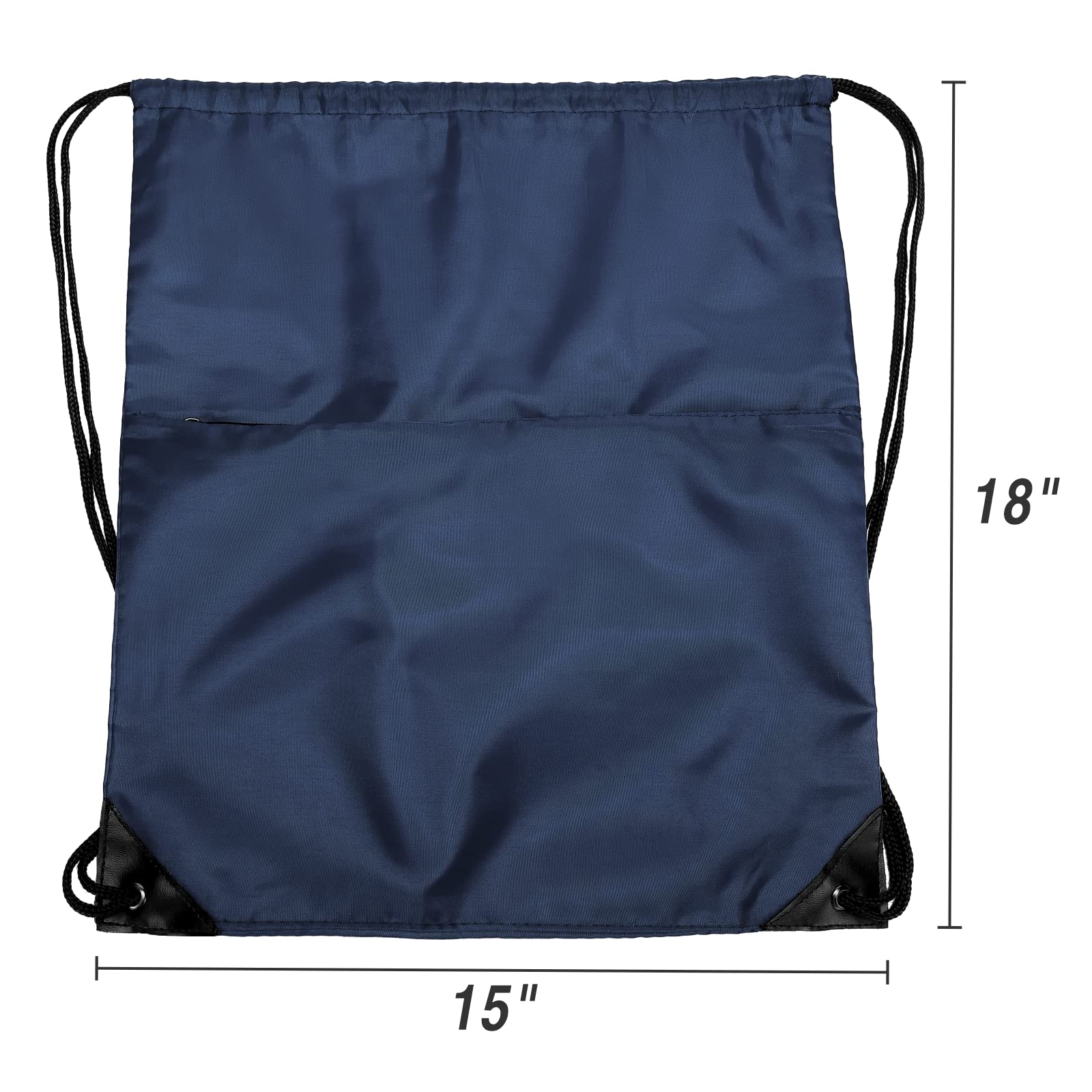 210D Nylon Foldable Drawstring Backpack with Zipper Side Pocket - Lightweight Sports Gym Tote Bag for Men & Women (Navy Blue) - Perfect for Workouts, Travel, and Everyday Use