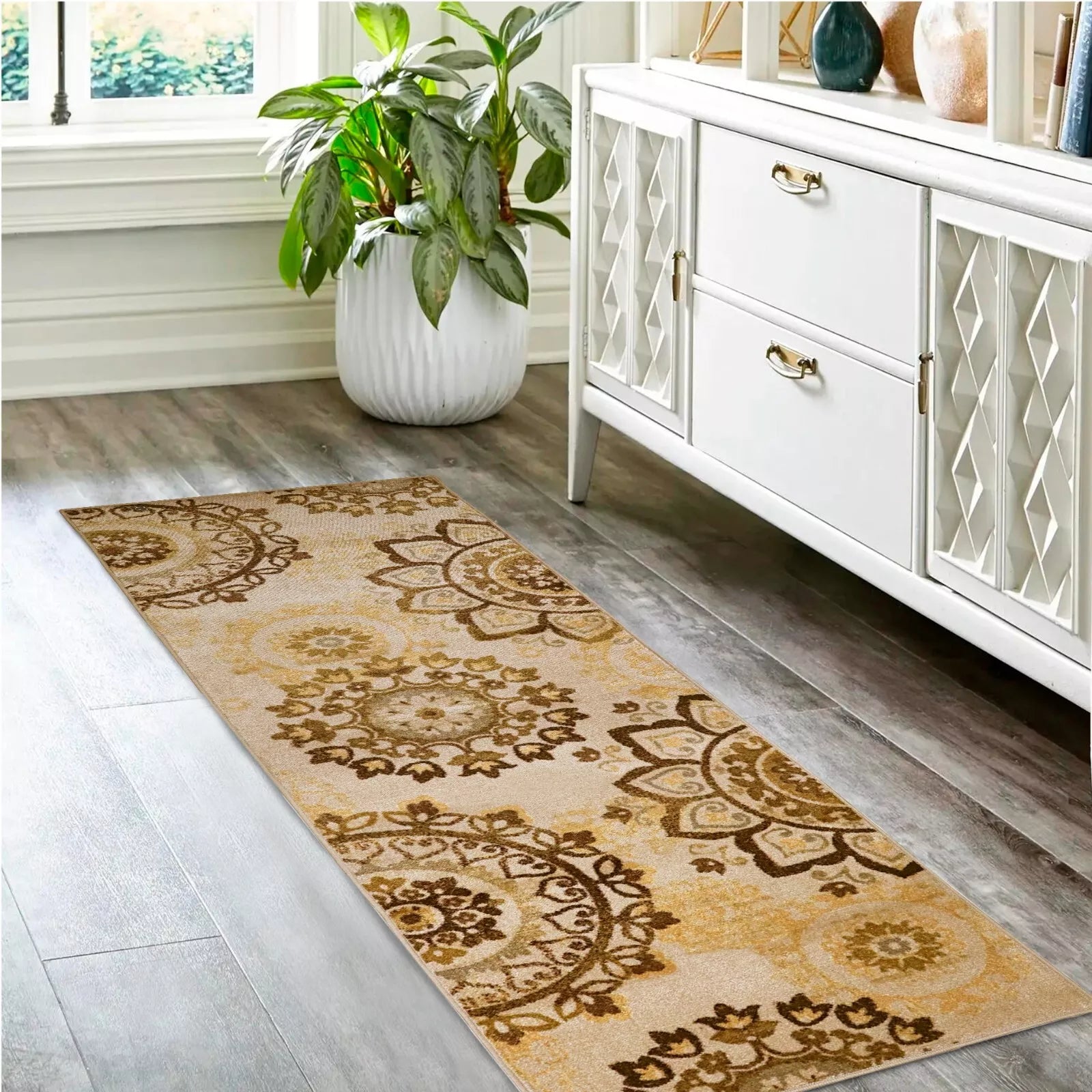 Liena Medallion Non-Slip Washable Indoor Area Rug - Soft Anti-Skid Living Room Carpet, Bedroom Runner for Home Decor (5x8 ft) | Perfect for Hallways, Entryways & Cozy Spaces