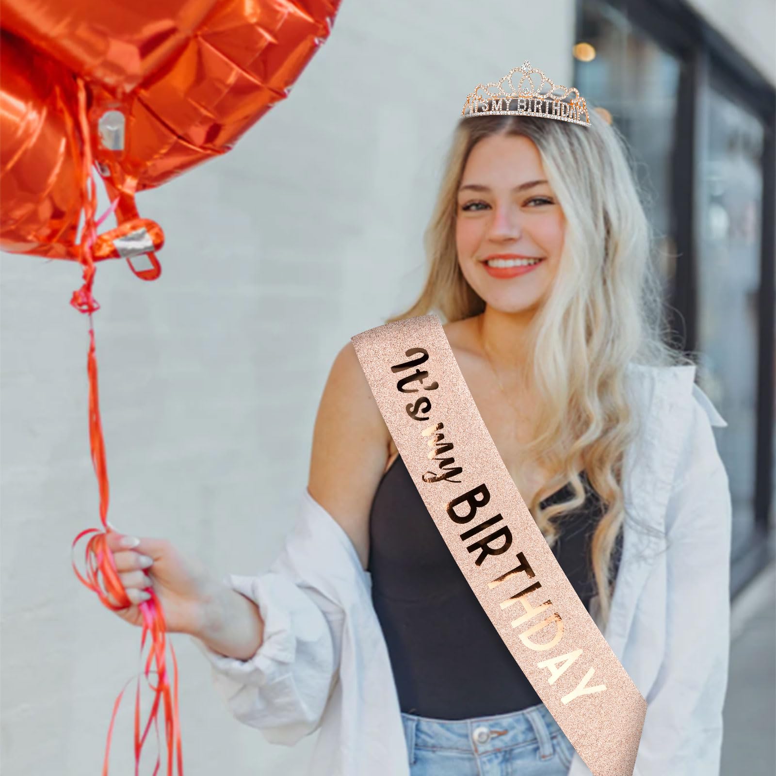 Rose Gold Birthday Crown & Sash Set for Women - Elegant Adult Birthday Party Decorations & Gifts - Perfect for Birthday Celebrations, Bachelorette Parties & Special Occasions