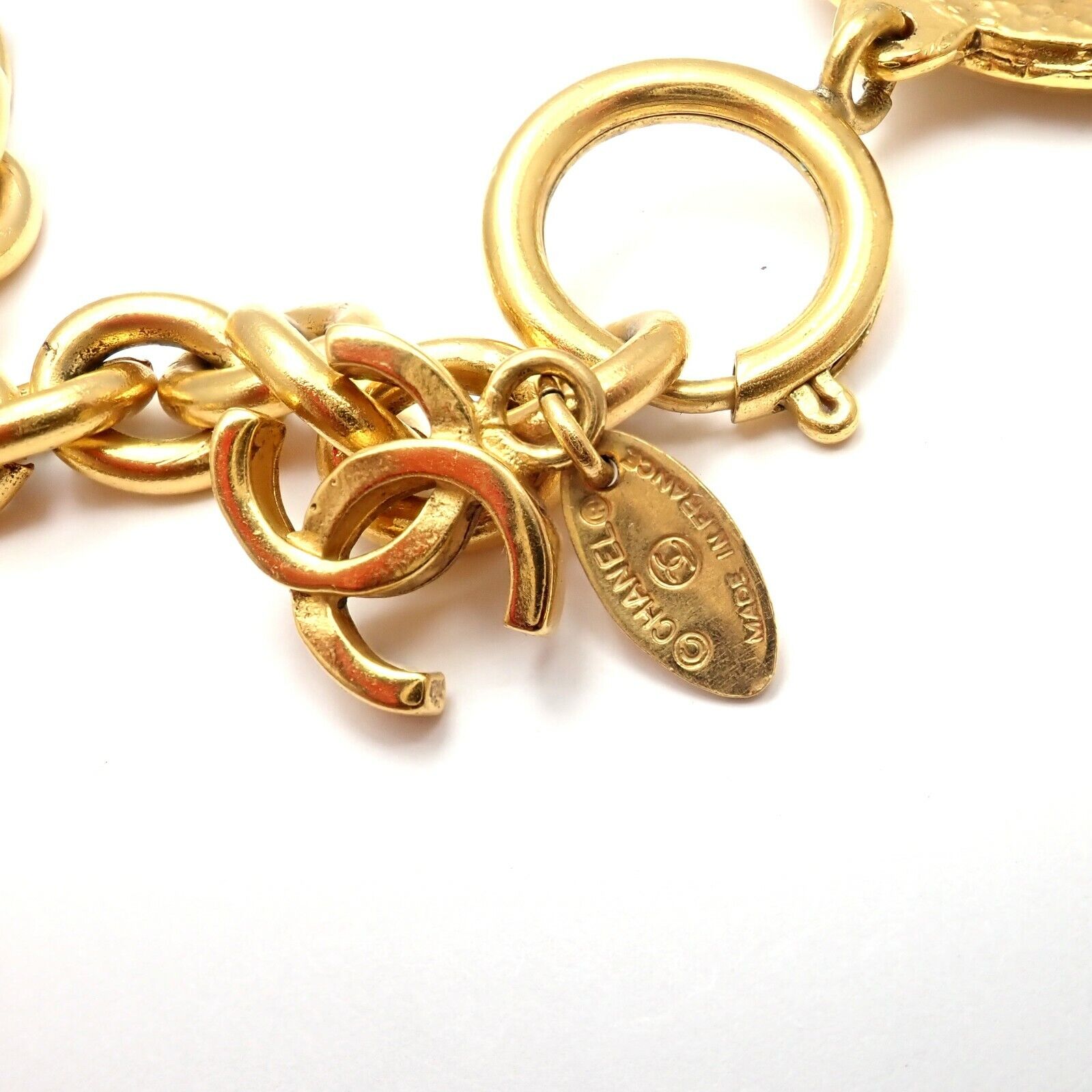Authentic Vintage Chanel Gold Tone CC Logo 9 Disc Motif Necklace - Perfect for Elegant Evening Wear & Luxury Fashion Accessories