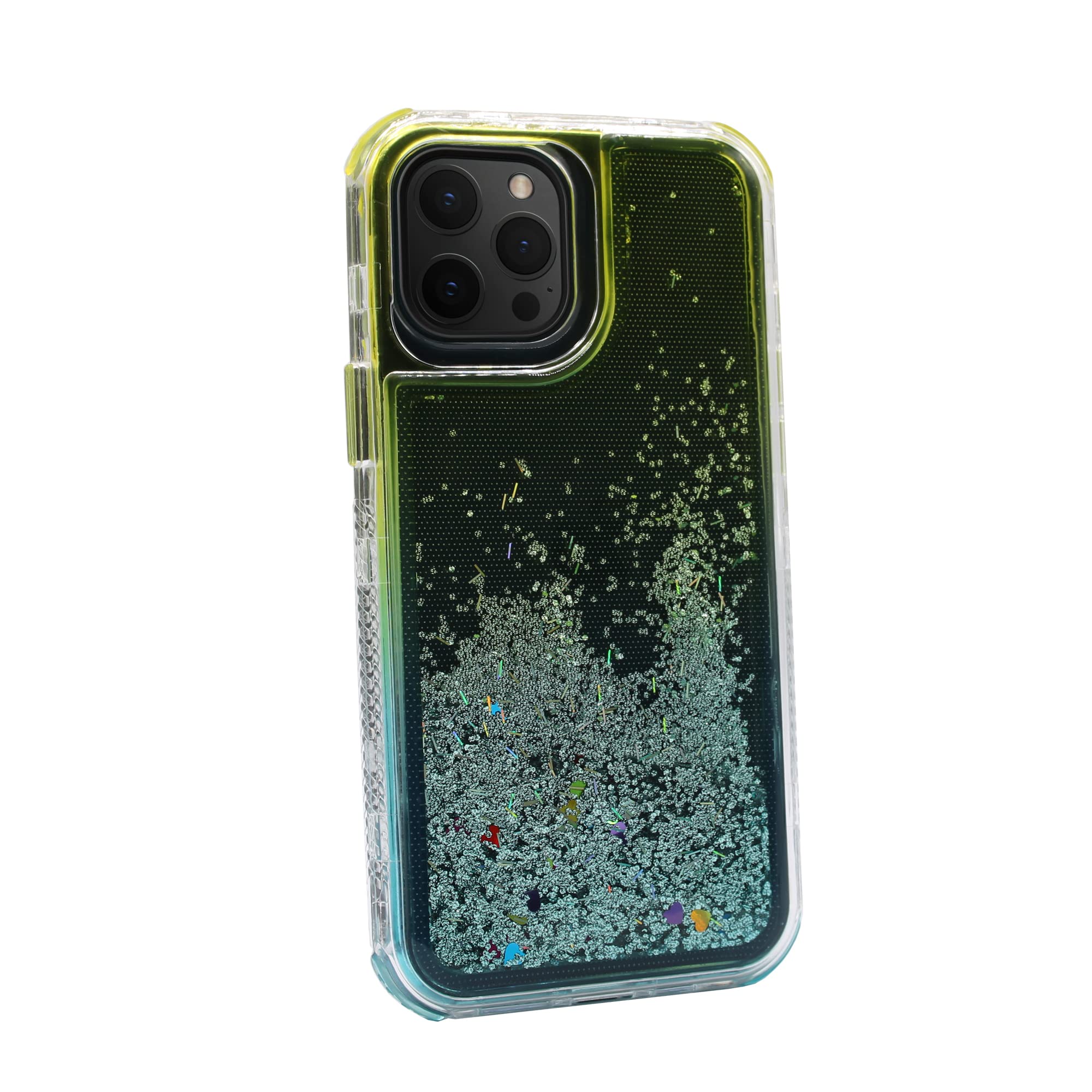 Shockproof Glitter Phone Case for iPhone 12 Pro Max - Cute 2-Tone Moving Sand Design, Anti-Scratch Full Body Protection (Gold & Sky Blue) | Perfect for Everyday Use, Travel & Gift Giving