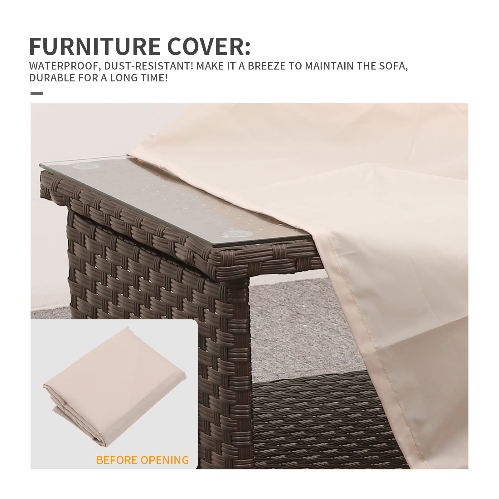 Outdoor Wicker Coffee Table - 2-Tier Rattan Patio Furniture with Glass Top & Storage Space, Includes Weatherproof Cover - Perfect for Garden, Balcony, Poolside & Backyard Relaxation (Brown)