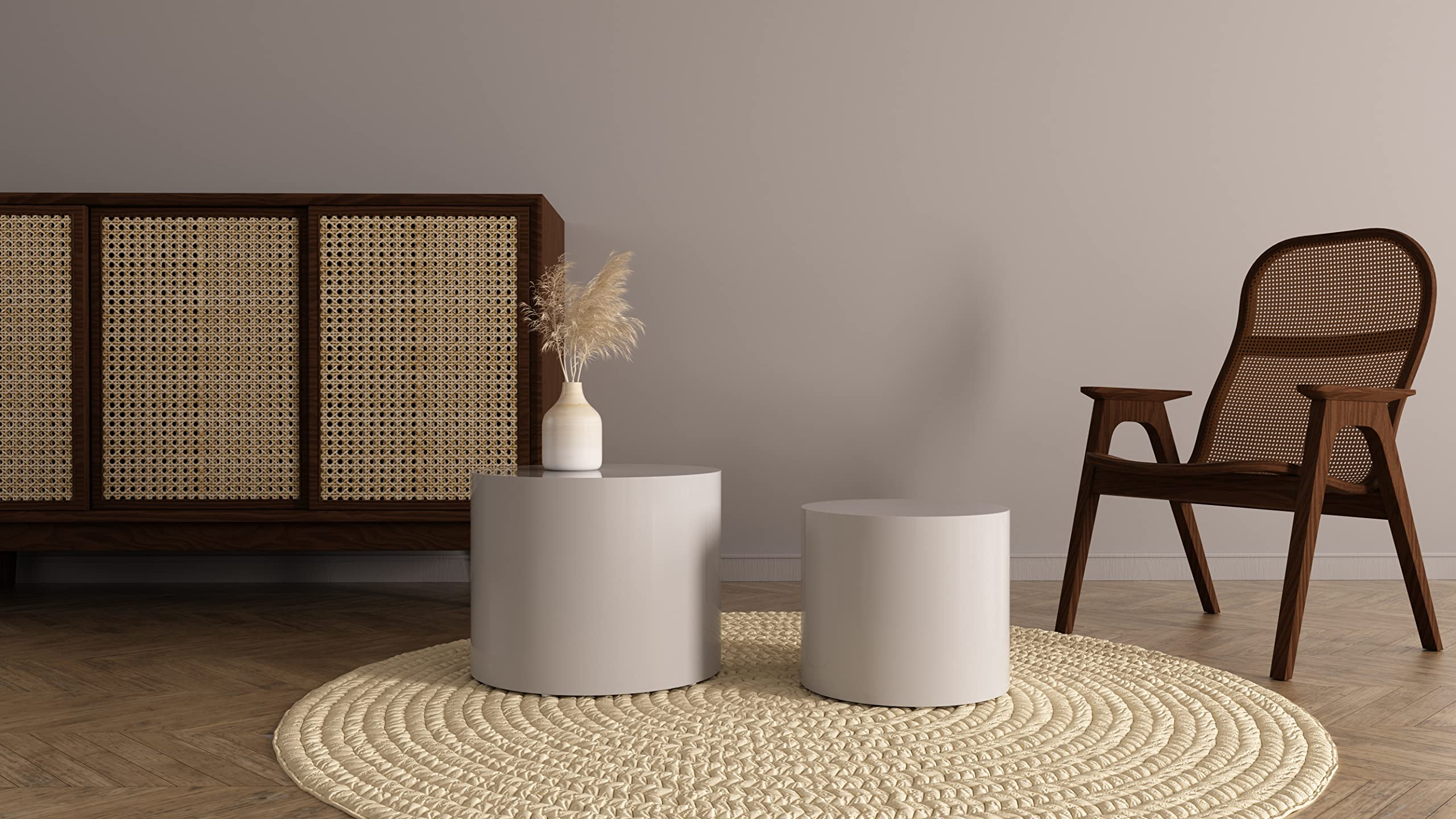 Kevinplus Modern White Coffee Table Set of 2 - Round Nesting Side Tables for Living Room, Bedroom & Office - Space Saving Small Circle End Tables (Matte White) - Perfect for Compact Spaces, Apartment Decor & Coffee Table Styling