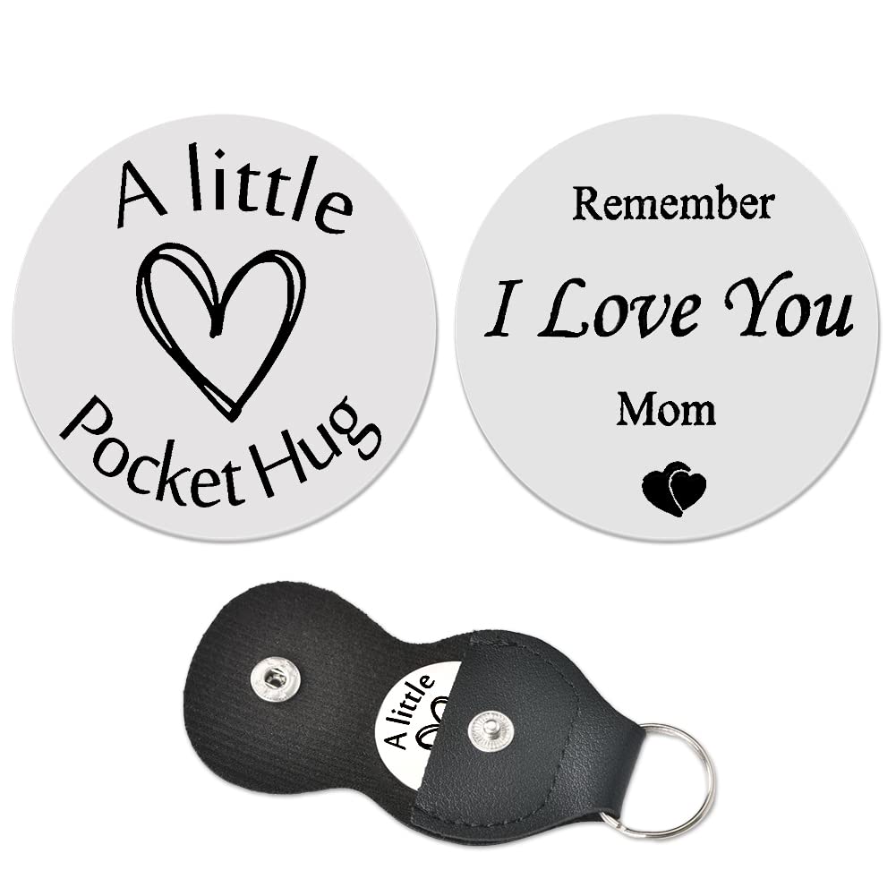 Pocket Hug Token Keychain - Double Sided Keepsake Gift for Mom, Women - Mother's Day, Birthday, Long Distance Relationship Gift from Daughter or Son - PU Leather Keychain for Comfort & Connection (Perfect for Travel, Work, or Daily Reminder of Love)