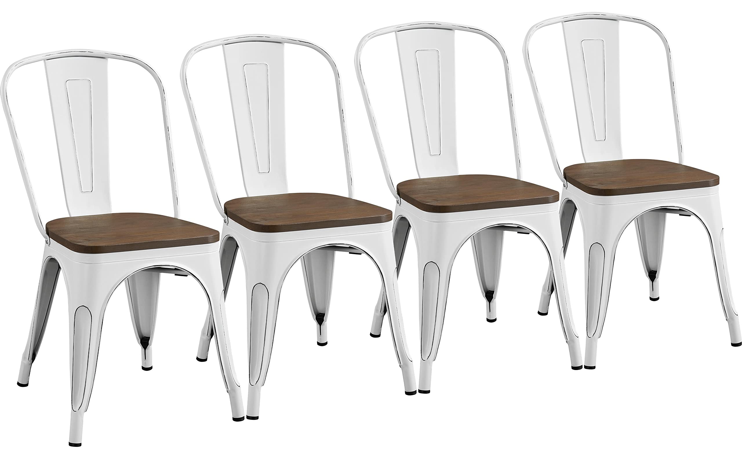 Yaheetech 4-Pack Modern Farmhouse Dining Chairs - Stackable Metal Chairs for Indoor & Outdoor Use - Waterproof White Kitchen & Patio Furniture - Perfect for Dining Room, Restaurant, and Garden Parties