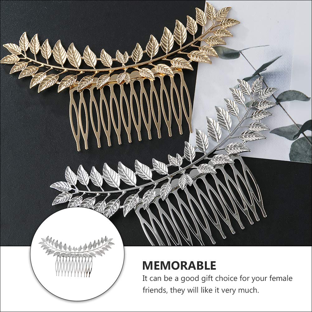 2PCS Hollow Out Leaf Hair Combs - Elegant Leaves Hairpins, Bridal Flower Headpiece & Hair Barrettes for Women - Fashionable Small Alloy Leaf Hair Clips for Side Styling - Perfect for Weddings, Parties & Everyday Wear