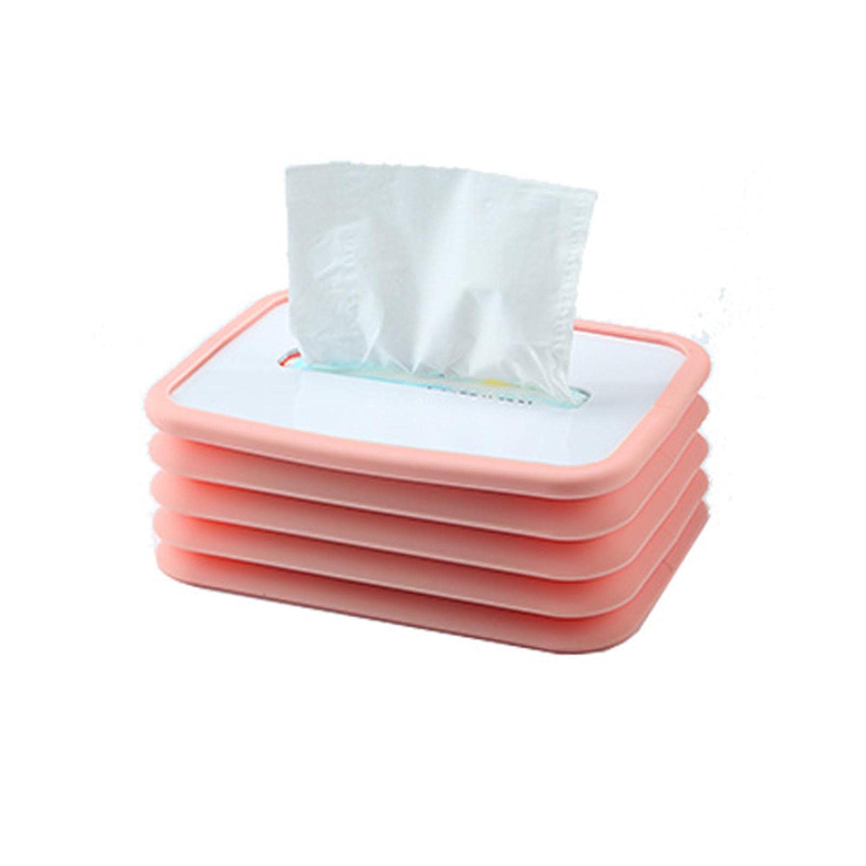 Foldable Silicone Tissue Box Holder - Rectangular & Free-Retractable for Bathroom, Kitchen, Bedroom, Office, Car & Living Room | Space-Saving & Durable (Pink) | Perfect for Home Organization & Travel Essentials