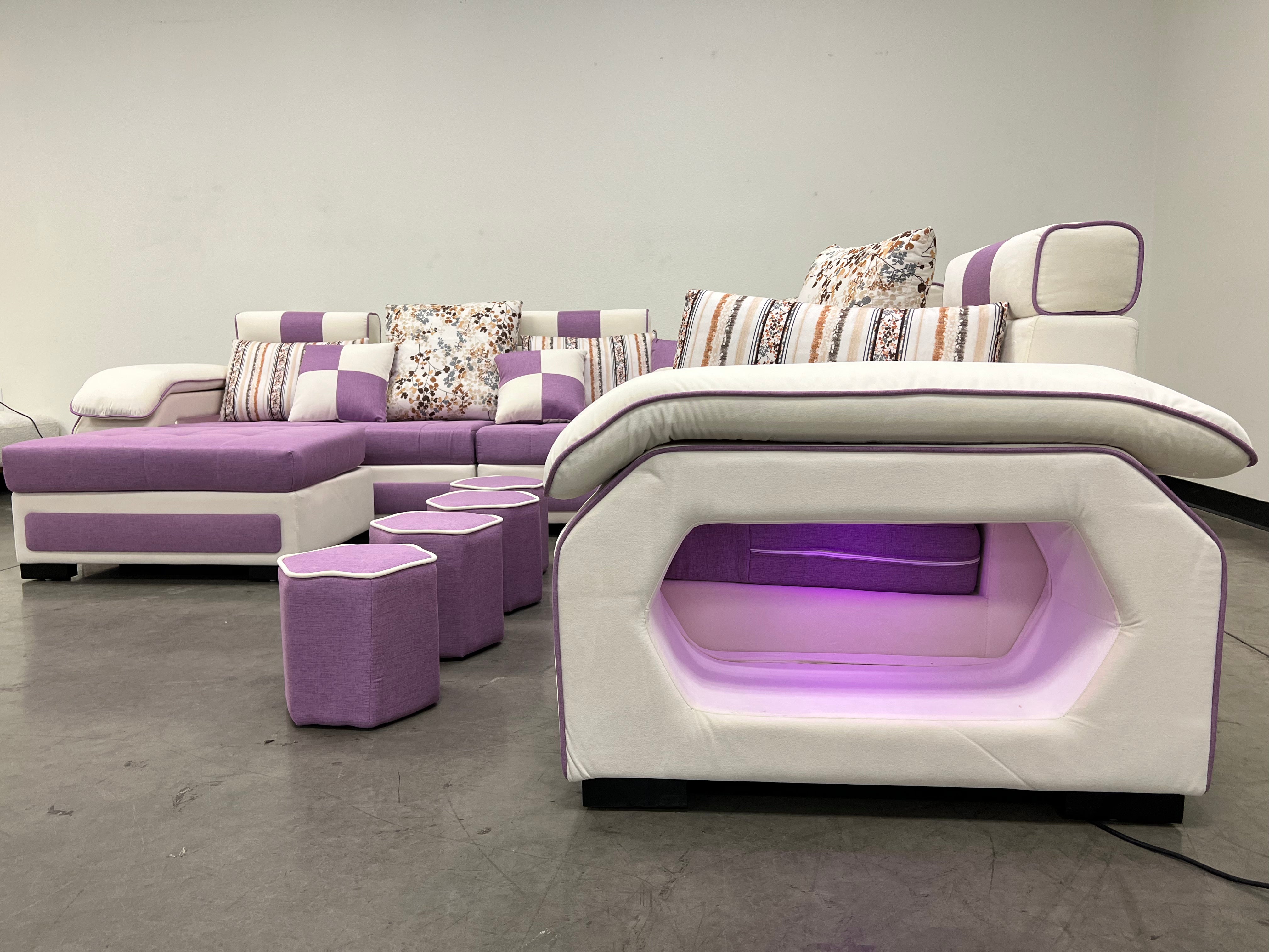Selena Purple & White Modular Tufted Sectional Sofa - Modern L-Shaped Living Room Couch with Reversible Chaise for Home, Apartment & Office Lounge
