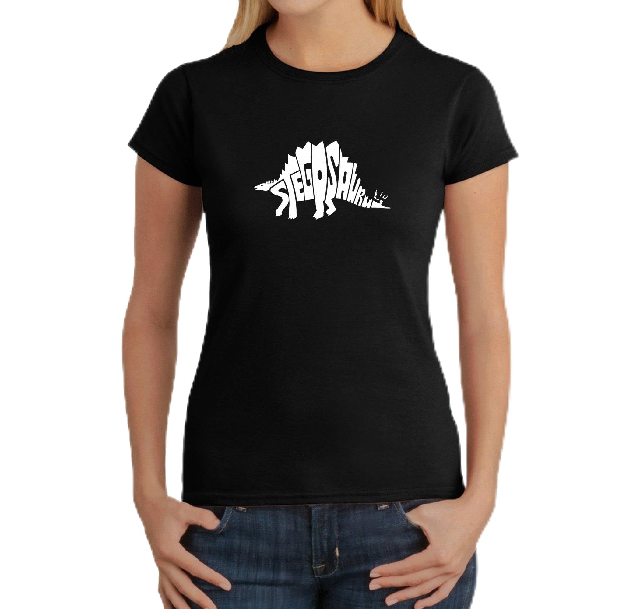 LA POP ART Women's Word Art Graphic T-Shirt - Dinosaur Stegosaurus Design | Casual Streetwear & Retro Fashion for Everyday Wear