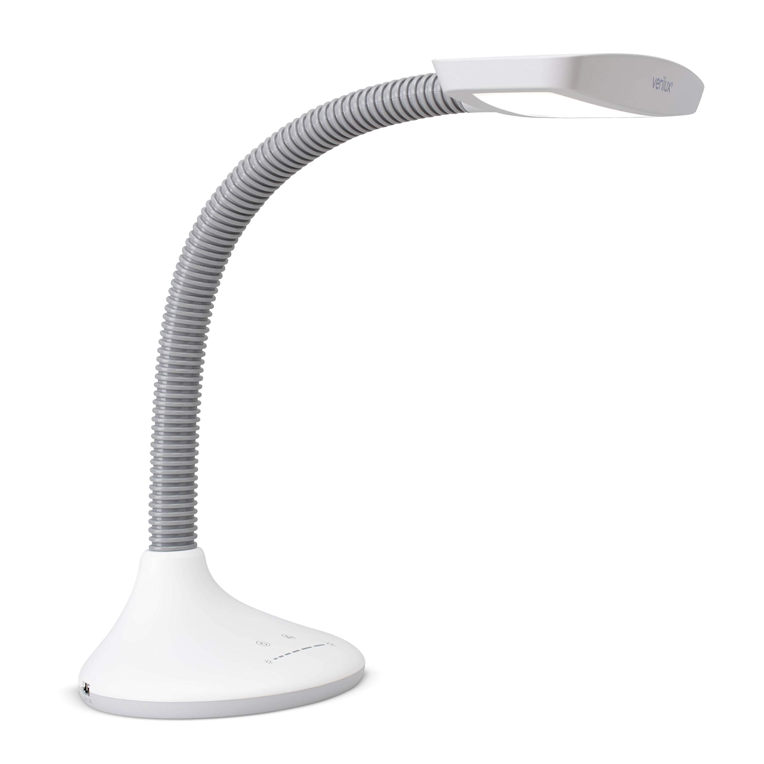 Verilux® SmartLight Full Spectrum LED Desk Lamp with Adjustable Brightness & Flexible Gooseneck - USB Charging Port, Eye Strain Relief for Reading, Artists, Crafts - Perfect for Home Office, Study & Workspace Lighting