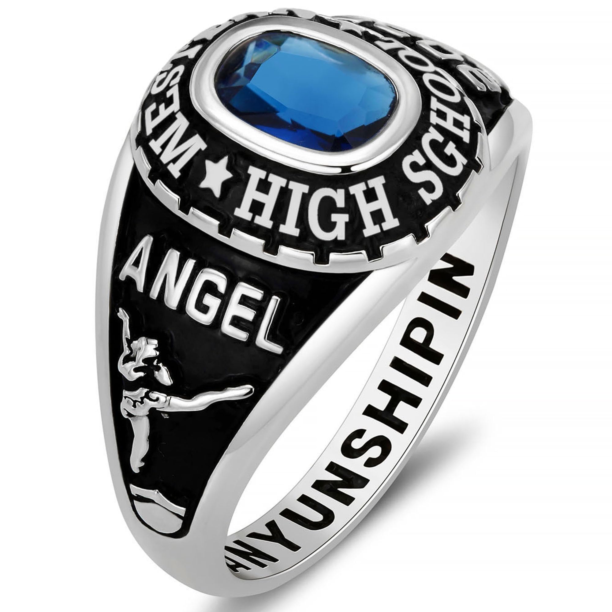 Custom Sterling Silver Class Rings for Women - Personalized High School & College Graduation Rings with Birthstone, Sizes 5-15 | Perfect Gift for Graduates, Anniversary & Special Occasions
