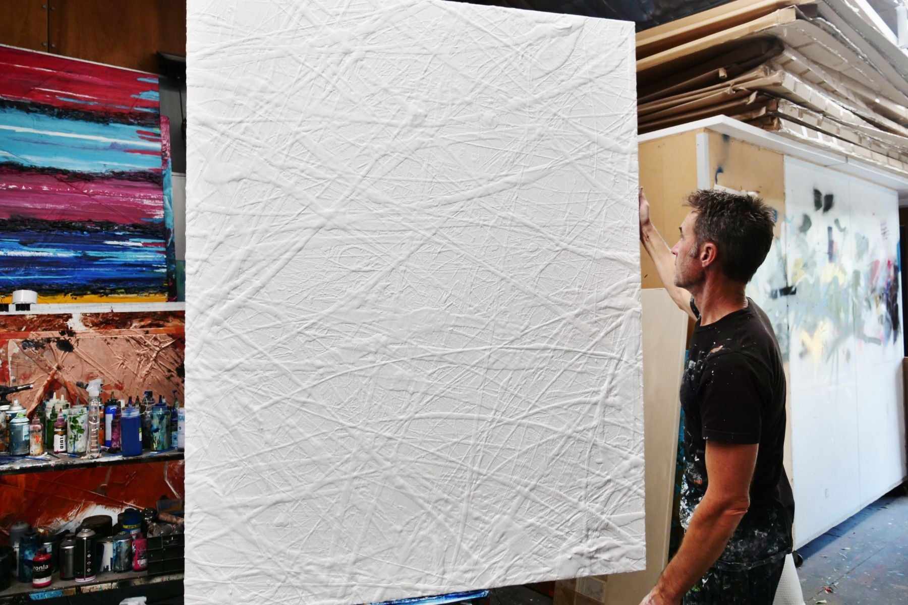 140cm x 180cm White Textured Abstract Canvas Painting - Modern Large Wall Art for Living Room, Bedroom & Office Decor
