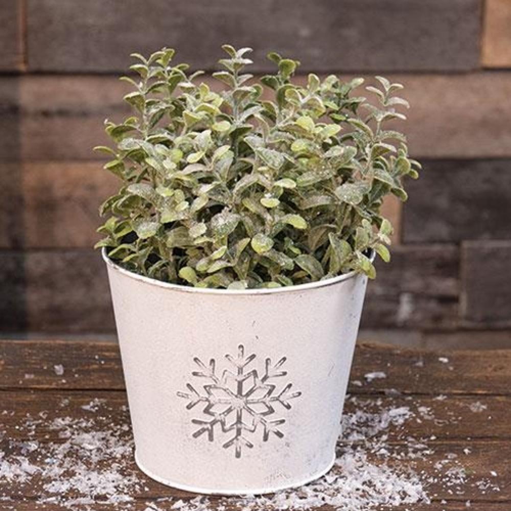 Metal Snowflake Embossed Bucket - Decorative Christmas Winter Holiday Decor for Home, Party, and Outdoor Use
