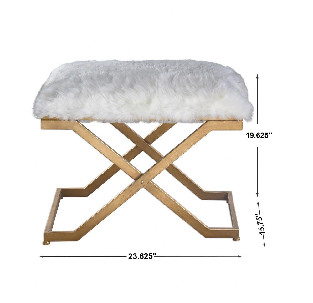 23.63 Inch Faux Fur Small Bench - Modern Accent Furniture for Living Room, Bedroom, or Entryway - Soft and Cozy Seat - Model 208-Bel-2010445