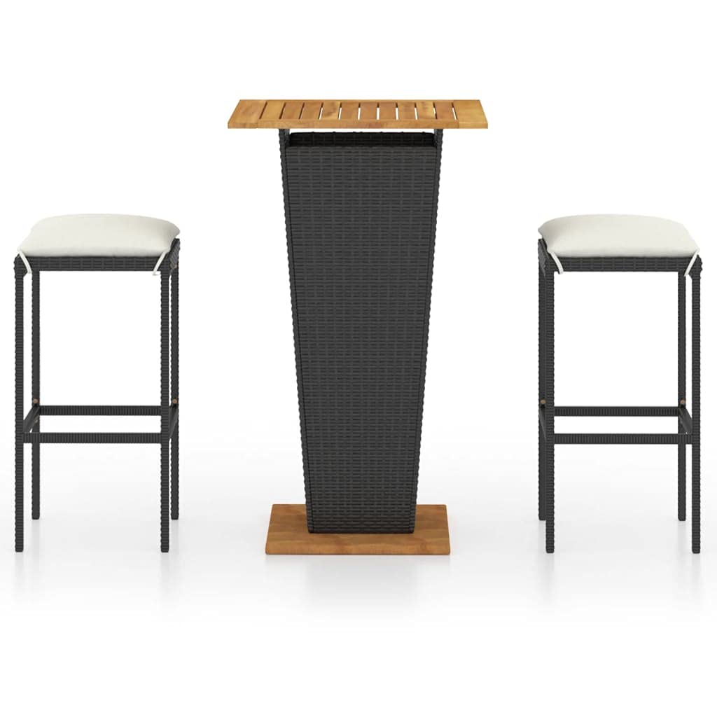 iFCOW 3-Piece Outdoor Patio Bar Set with Weather-Resistant Poly Rattan & Cushions - Black Bistro Set for Garden, Balcony or Poolside Dining
