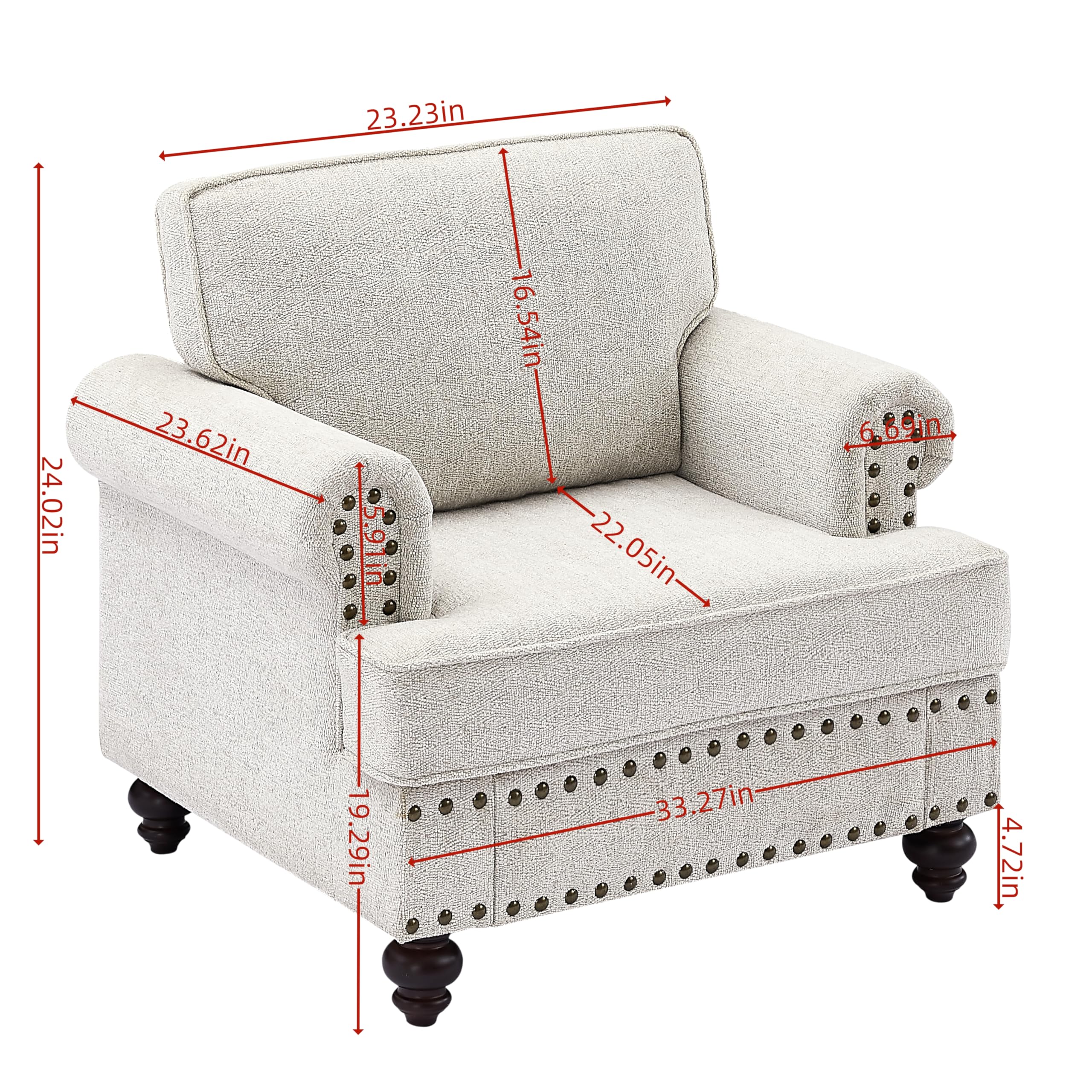 FANYE 3-Piece Chenille Upholstered Living Room Sofa Set with Armchair, Loveseat & 3-Seater Couch - Button Tufted Design with 4 Pillows & Nailhead Decor for Home, Office & Apartment - Perfect for Family Gatherings, Movie Nights & Relaxing