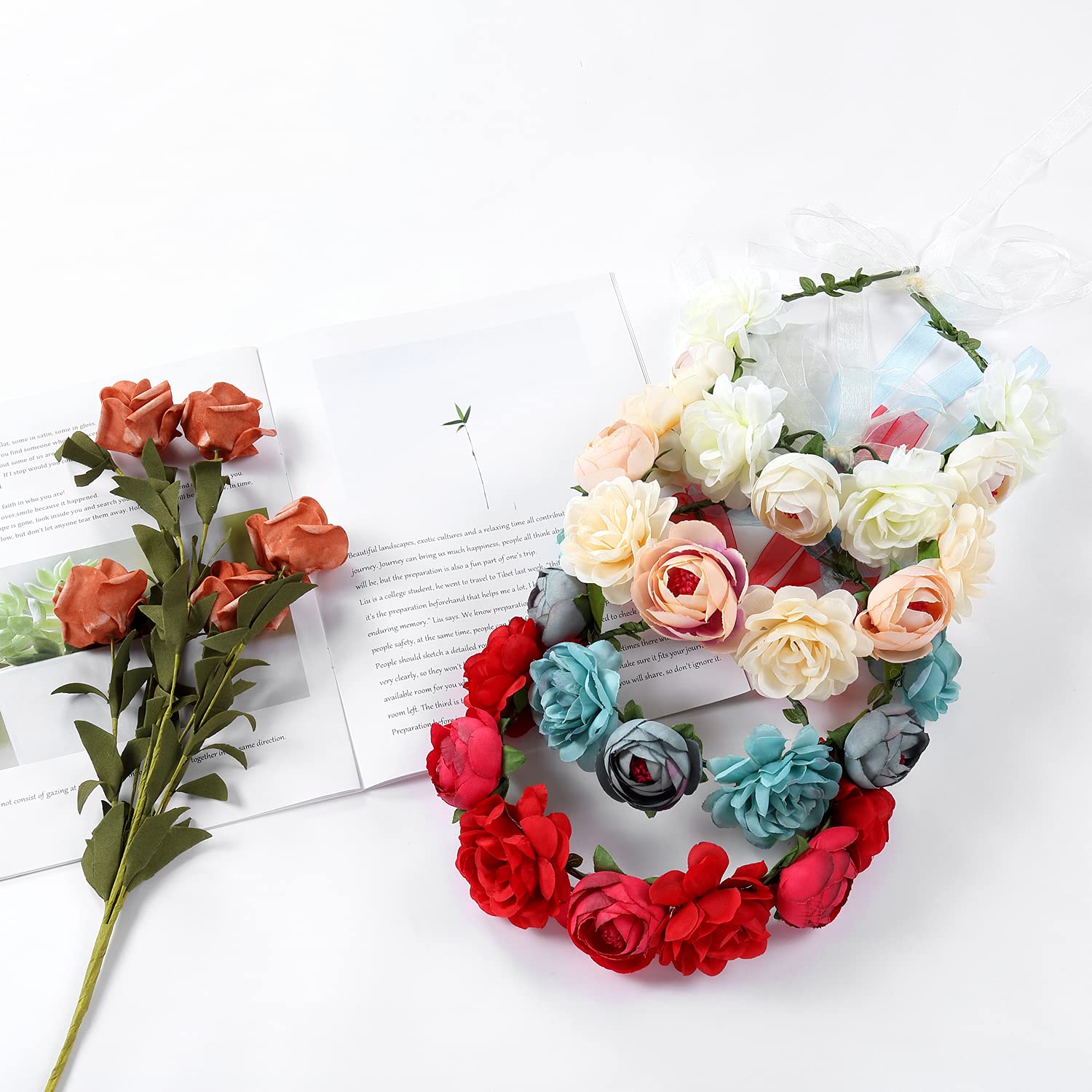 4 Pack Handmade Adjustable Floral Rose Wreath Crown Headbands - Elegant Wedding & Party Hair Accessories for Women, Brides, Bridesmaids, Girls & Teens | Perfect for Boho Weddings, Bridal Showers, Birthday Parties & Photo Shoots