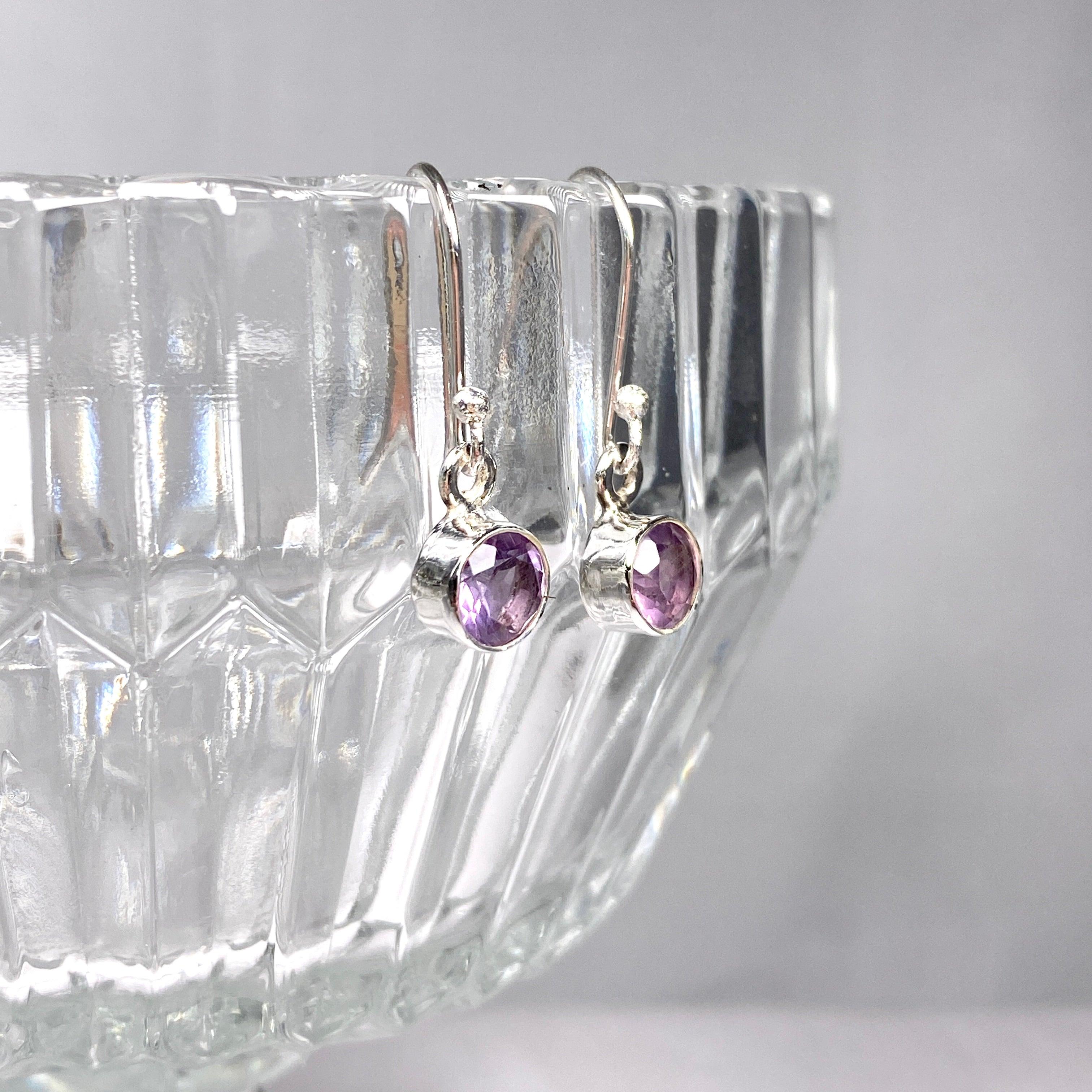 Amethyst Petite Round Faceted Earrings R2363 AMC - Elegant Purple Gemstone Jewelry for Women - Perfect for Weddings, Parties & Everyday Wear