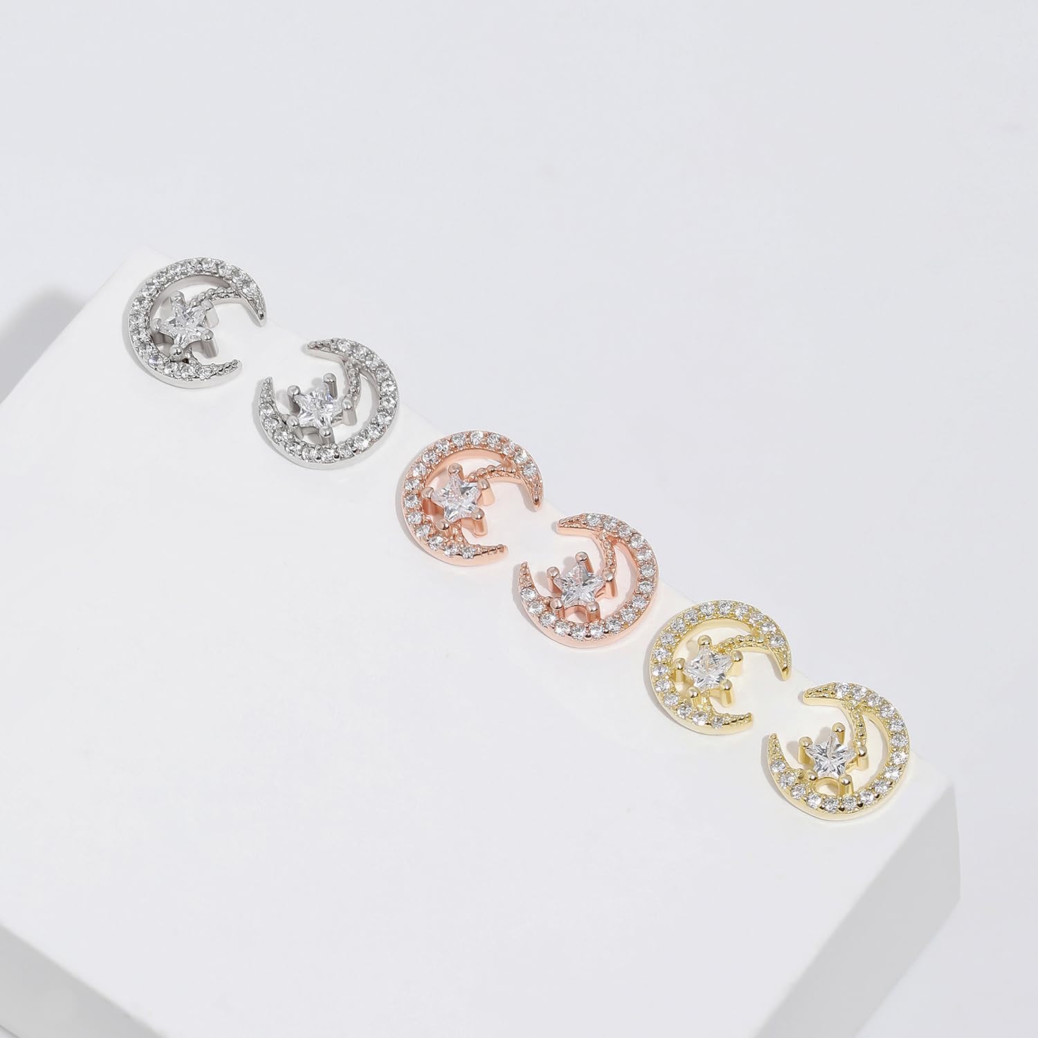 Meissa Sterling Silver Moon & Star Earrings for Women - Hypoallergenic Rose Gold Stud Earrings | Cute Gift for Girls, Teens & Adults | Perfect for Everyday Wear, Date Night & Special Occasions