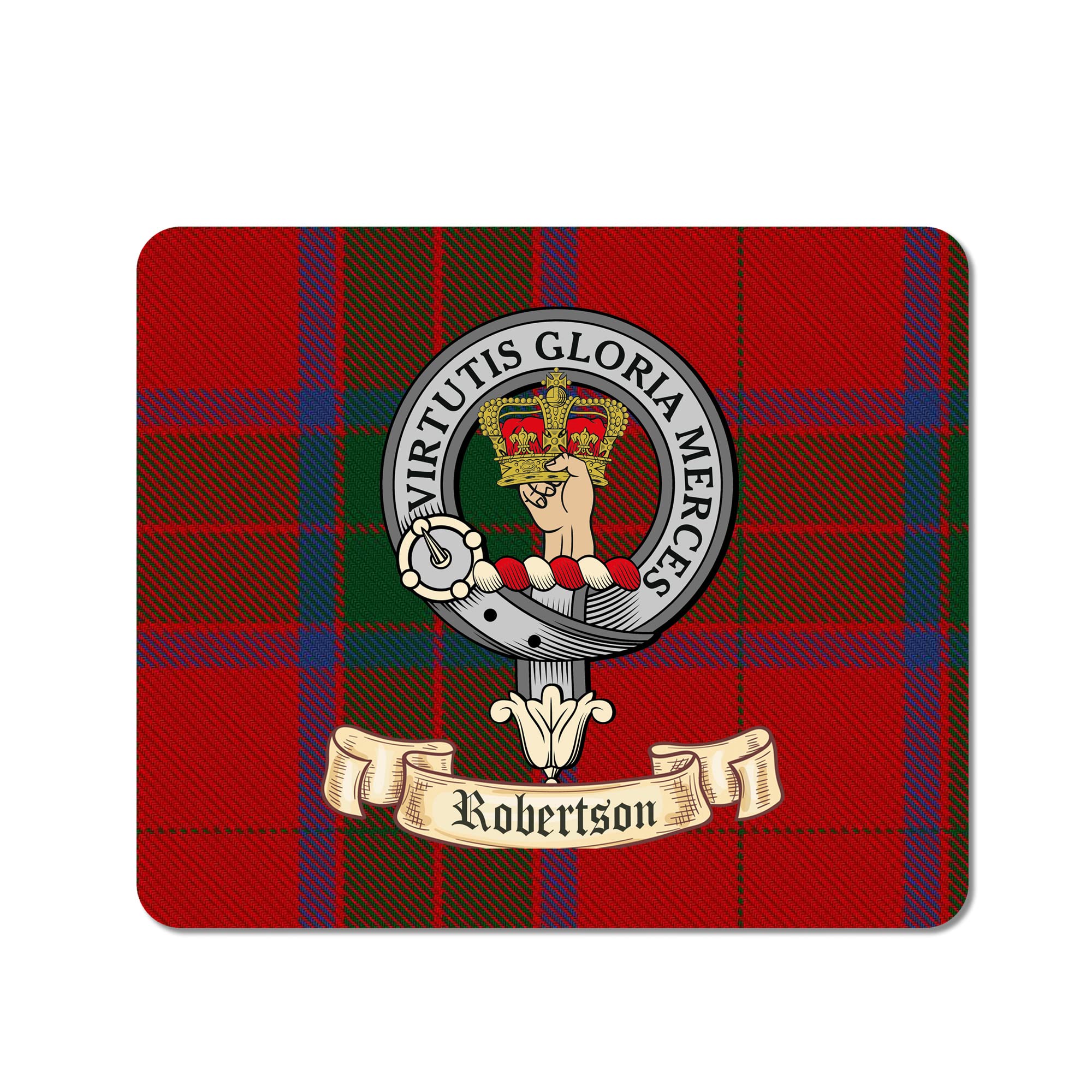 Robertson Clan Tartan Mouse Pad with Crest - Premium Non-Slip Gaming & Office Desk Mat - Perfect for Scottish Heritage Fans, Computer Work & Home Office Decor