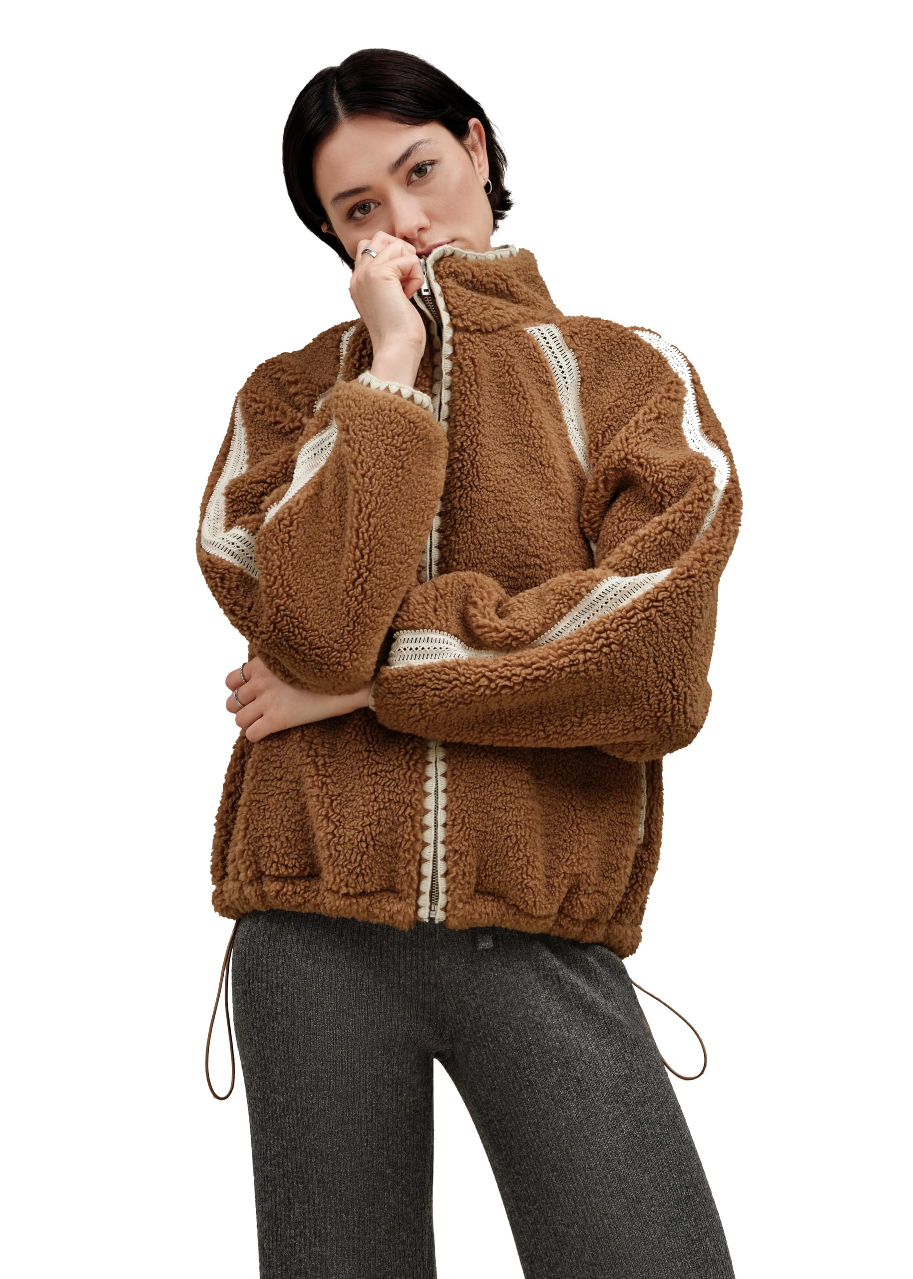 UGG Women's Nikia Crochet Uggfluff Jacket - Cozy Fleece-Lined Winter Coat for Women, Warm Crochet Cardigan with Hood - Perfect for Cold Weather, Outdoor Activities & Casual Wear